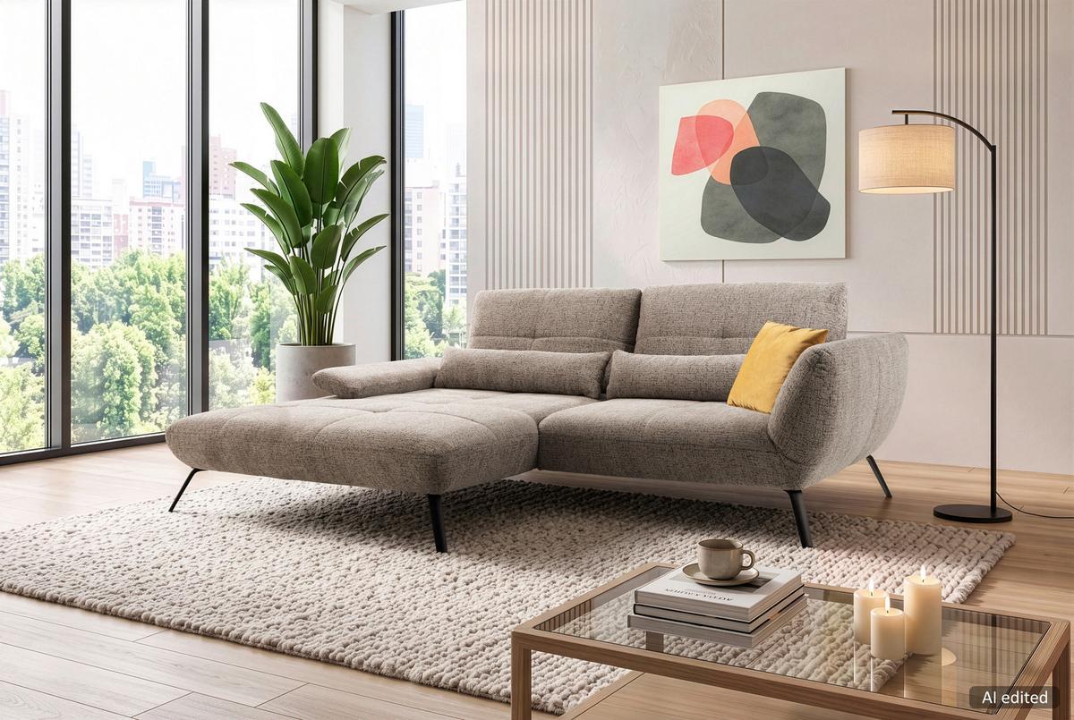 Wohnlandschaft Trendy Plus links Taupe/Beigebraun - Taupe/Beigebraun, MODERN, Textil (273/207cm) - Premium Living