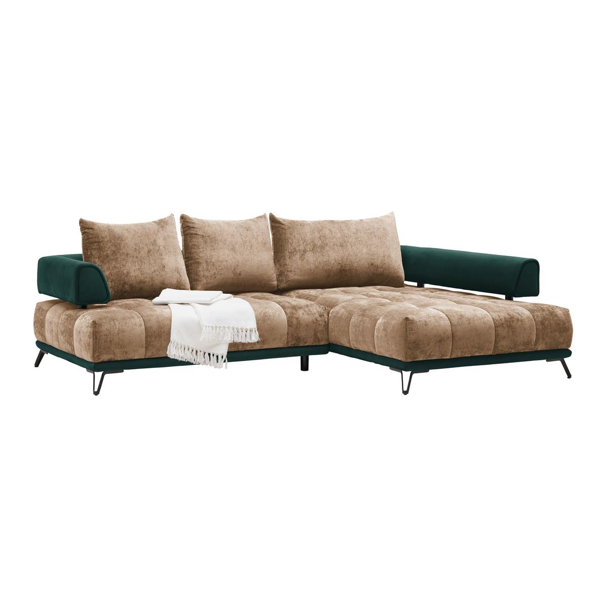 Ecksofa Morgan Dumkelgrün/Cappuccino - Dunkelgrün/Beige, MODERN, Textil/Metall (262/184cm) - Mömax