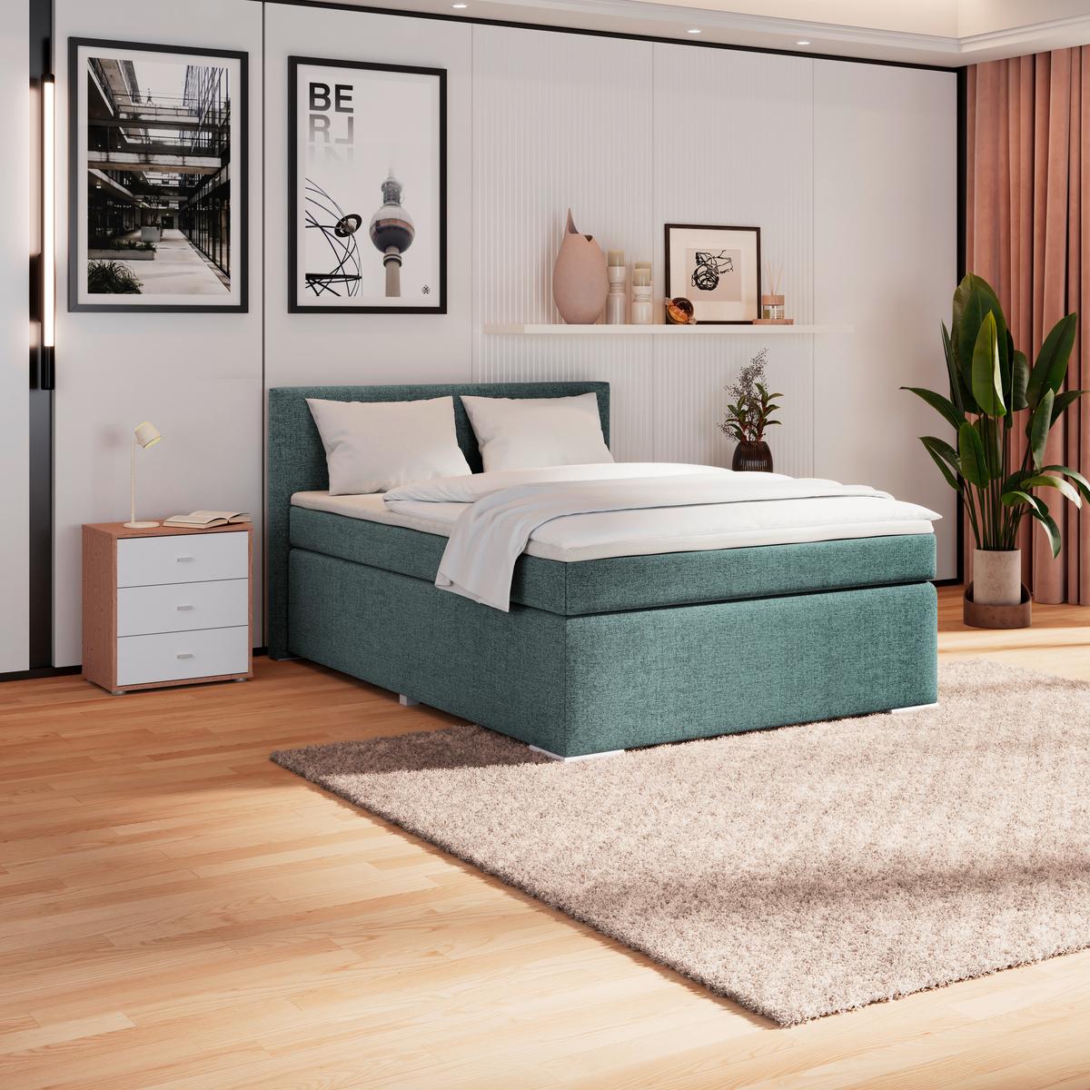 Boxspring Krevet Mira - srebrne boje/plava, Konvencionalno, drvo/metal (120/200cm) - Best Price