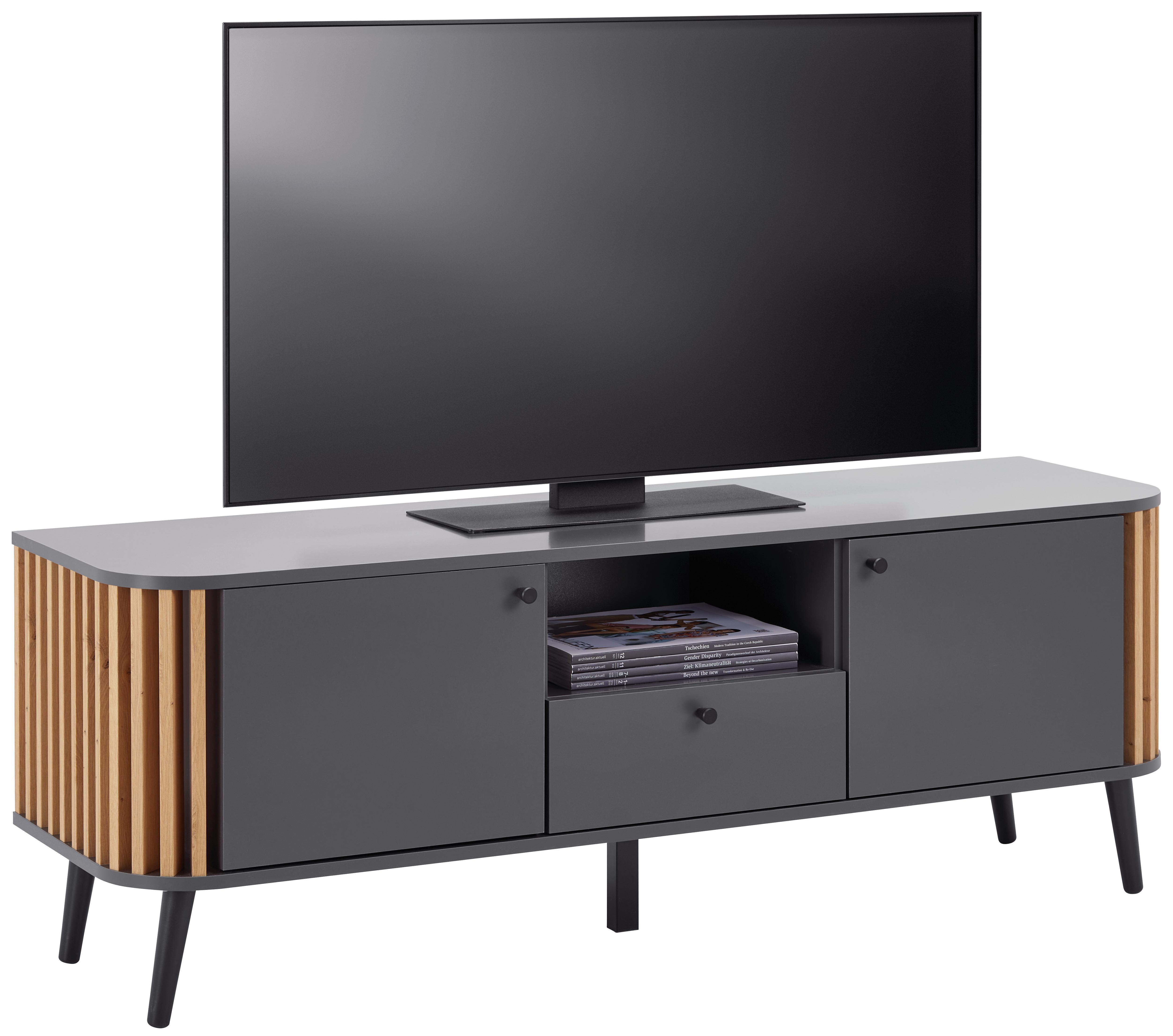 Lowboard in Grau/Naturfarben - Grau, Design, Holzwerkstoff (138/50/40cm) - Premium Living