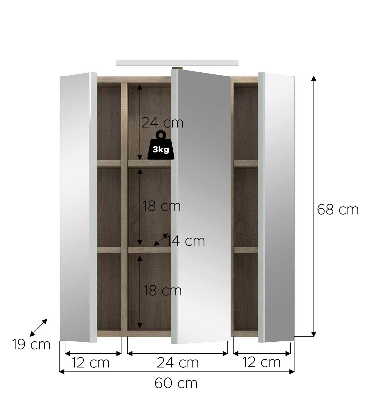 Spiegelschrank Star mit LED ca. 60x68x19 cm Eiche - Eiche San Remo, MODERN, Glas/Holzwerkstoff (60/68/19cm) - MID.YOU