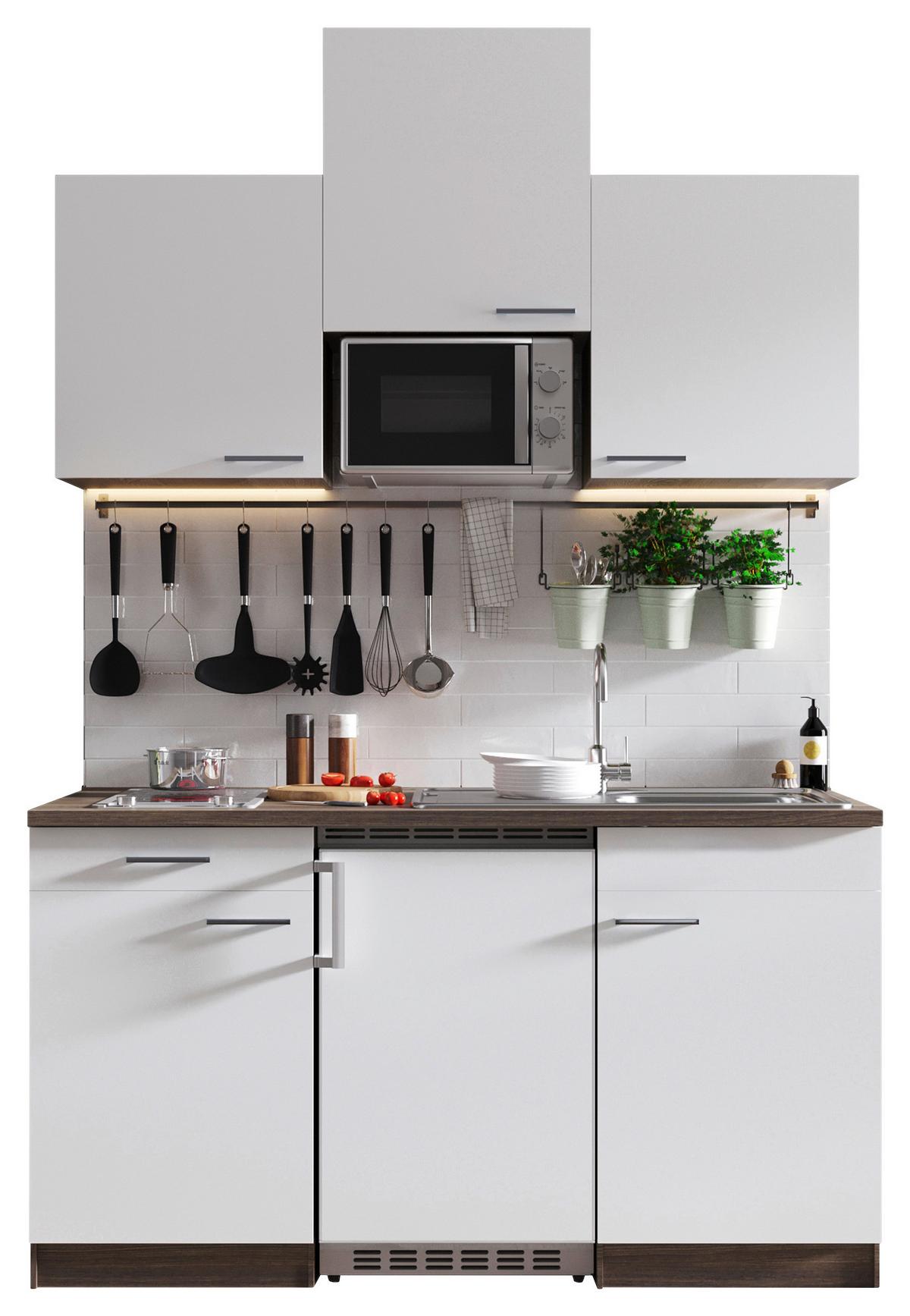 Miniküche Oliver mit Geräten ca. 150 cm Weiß - Eichefarben/Alufarben, Basics, Holzwerkstoff/Kunststoff (150cm) - Respekta