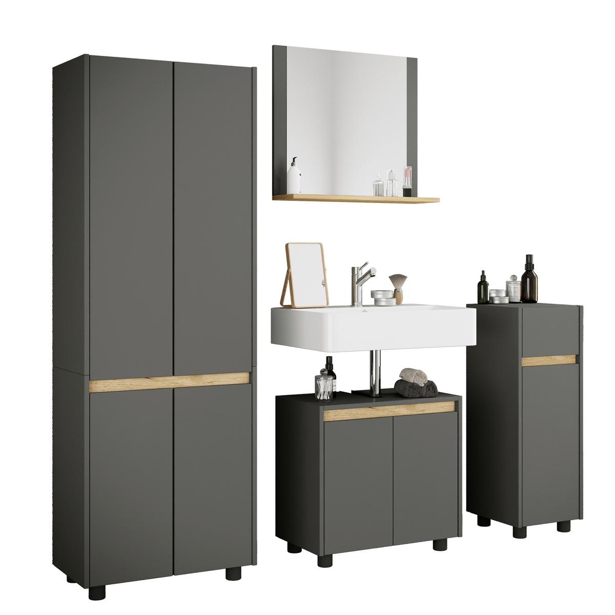 Badezimmer Cosila - Honigeiche/Anthrazit, Trend, Holzwerkstoff/Kunststoff (154cm) - MID.YOU