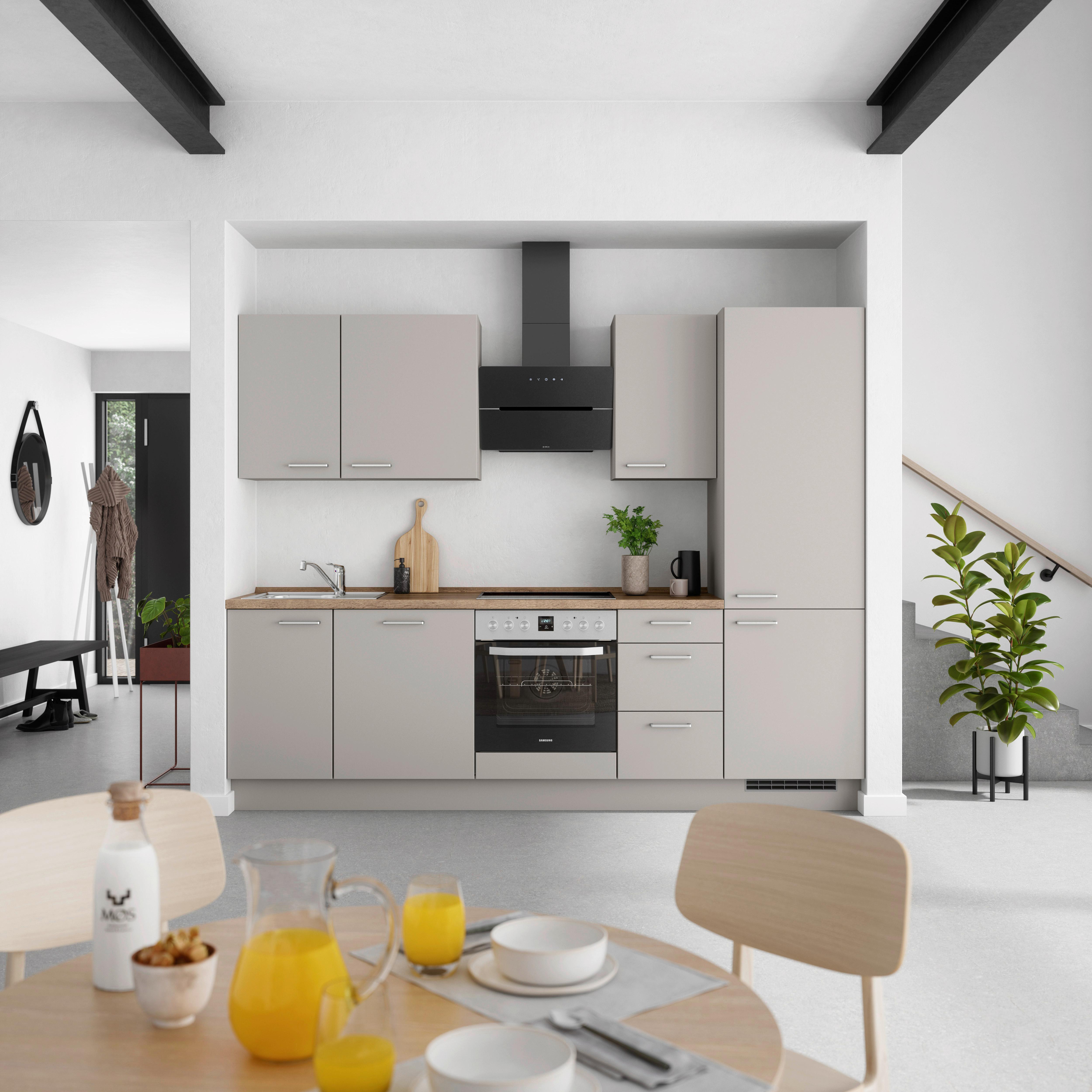 Küchenblock Touch High m. Geräten Grau - Eiche dunkel/Edelstahlfarben, MODERN, Holzwerkstoff/Metall (270cm) - Nobilia