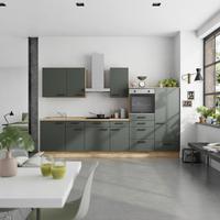 Küchenblock Easytouch m. Geräten Dunkelgrün - Dunkelgrün/Eichefarben, MODERN, Holzwerkstoff/Metall (330cm) - Nobilia