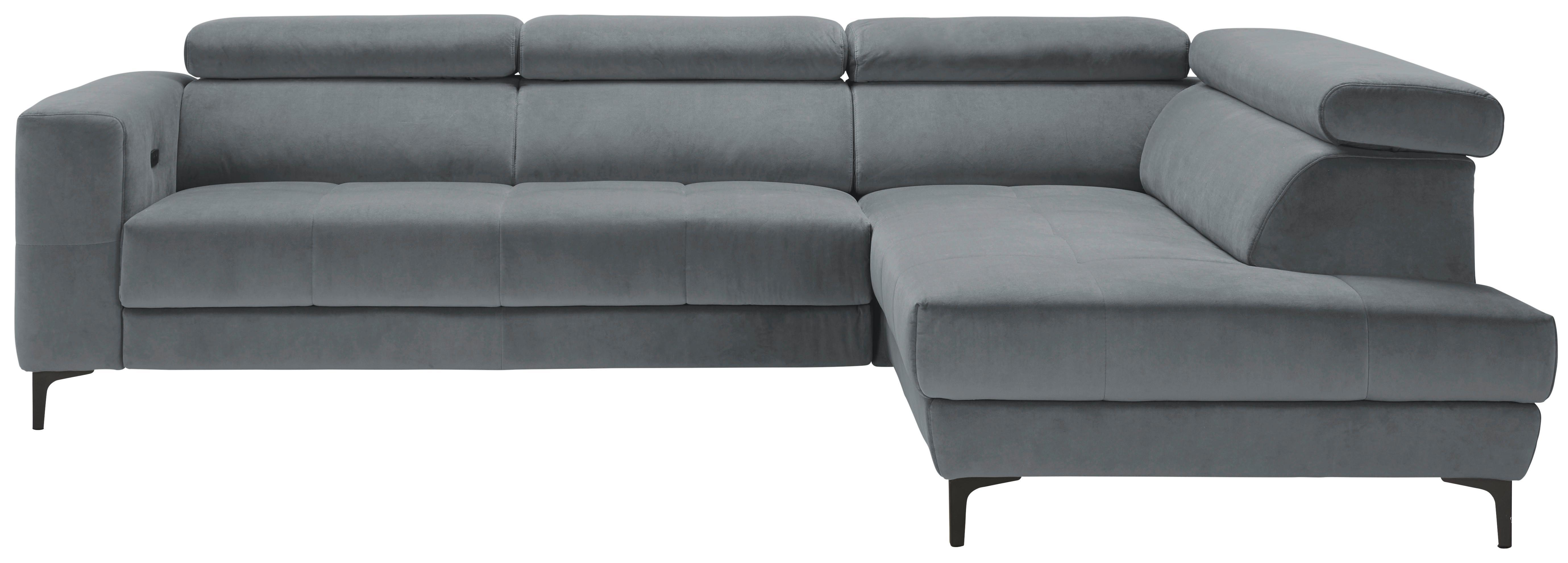 Ecksofa Emma rechts Blaugrau - Blaugrau/Schwarz, MODERN, Textil (301/210cm) - Premium Living