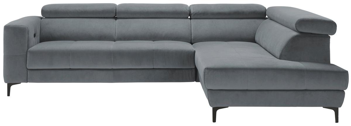 Ecksofa Emma rechts Blaugrau - Blaugrau/Schwarz, MODERN, Textil (301/210cm) - Premium Living