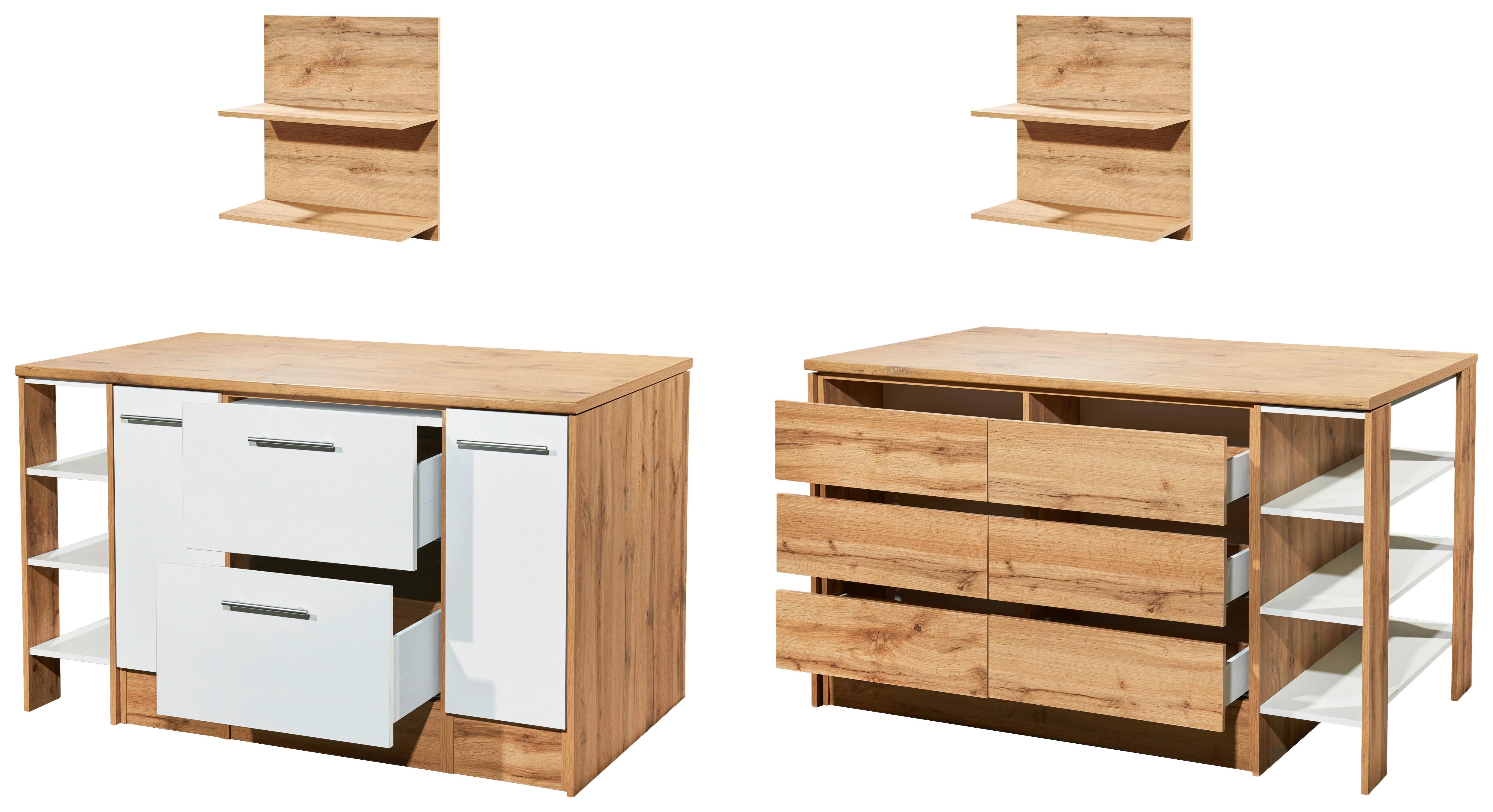 Kücheninsel Hilde ca. 150x90x90cm Wildeiche/Weiß - Wildeiche/Alufarben, Design, Holzwerkstoff/Metall (150/90/90cm) - Respekta
