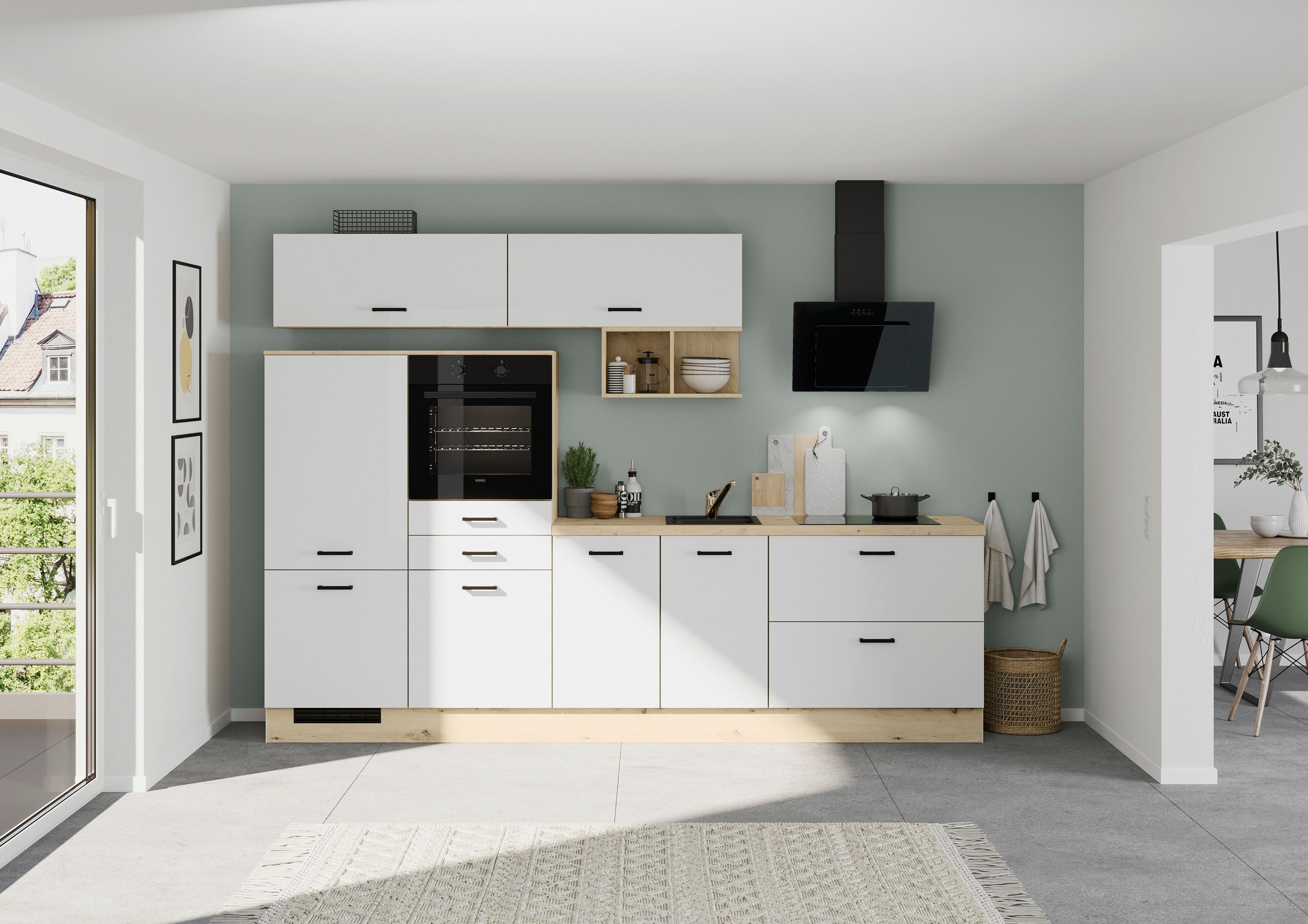 Küchenblock IBZ ohne Geräte ca.300cm Weiß - Eichefarben/Schwarz, Design, Holzwerkstoff/Metall (300cm) - Impuls