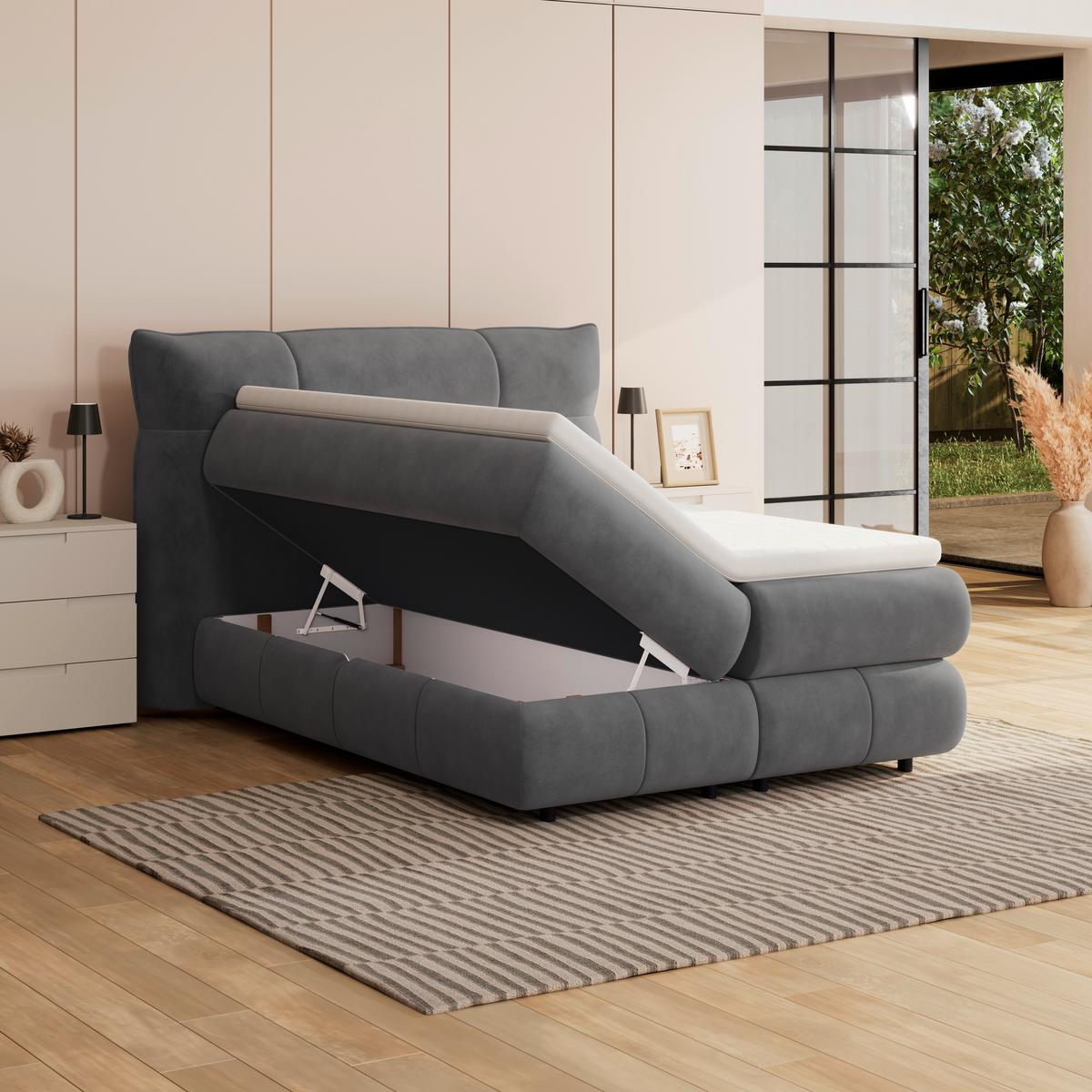 Boxspring Krevet Carmelo - crna/antracit, Trendi, tekstil/plastika (140/200cm) - Premium Living