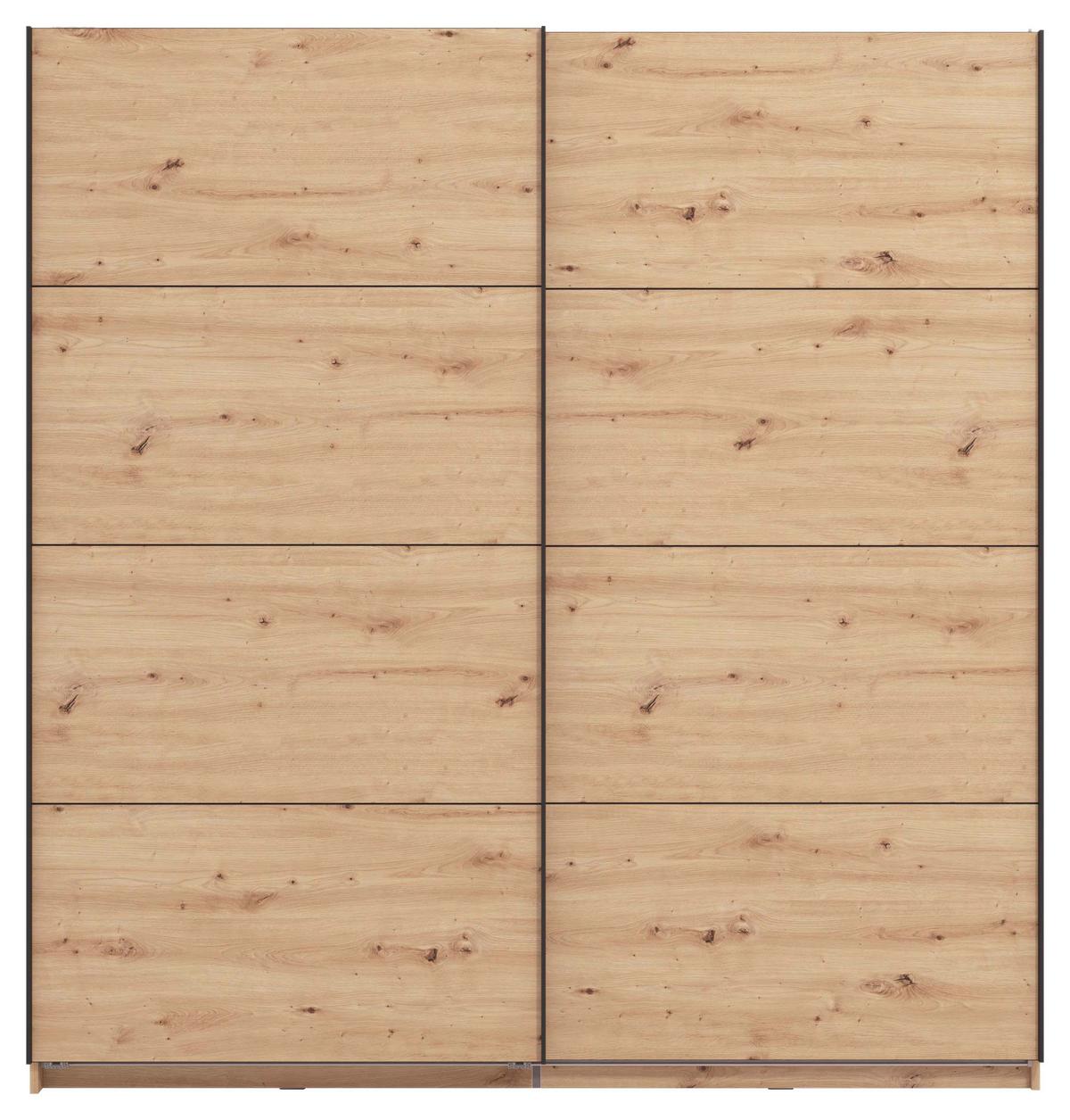 Schwebetürenschrank Gard 200 in Eiche Artisan - Schwarz/Eiche Artisan, KONVENTIONELL, Holzwerkstoff/Metall (195/217/61cm) - Mömax