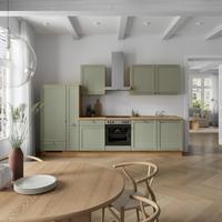 Küchenblock Frame Low m. Geräten Olivgrün - Edelstahlfarben/Eichefarben, MODERN, Holzwerkstoff/Metall (330cm) - Nobilia
