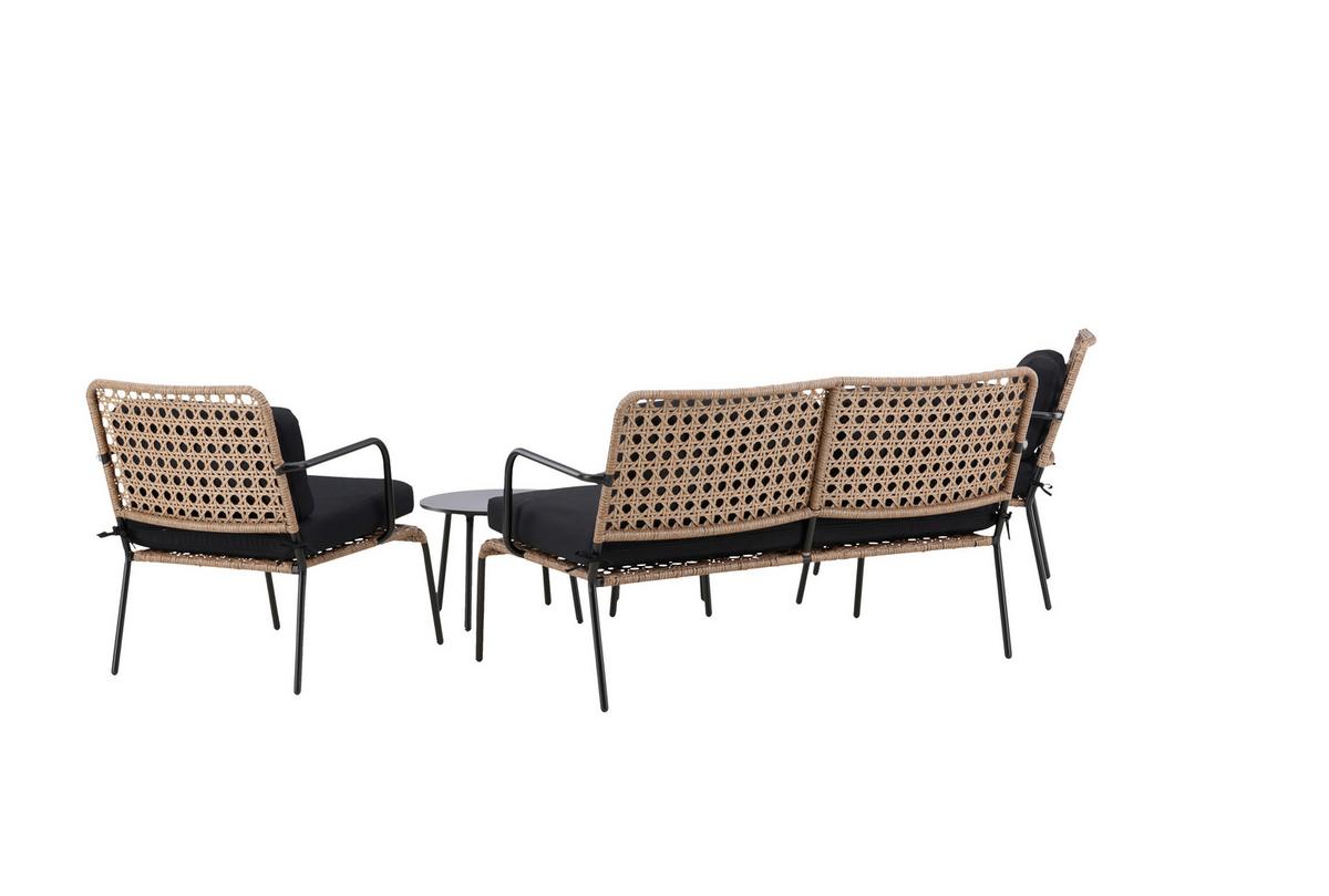 Loungegarnitur Paola 5-tlg. Rattan geflecht - Dunkelgrau/Schwarz, KONVENTIONELL, Naturmaterialien/Holz - Gardenson