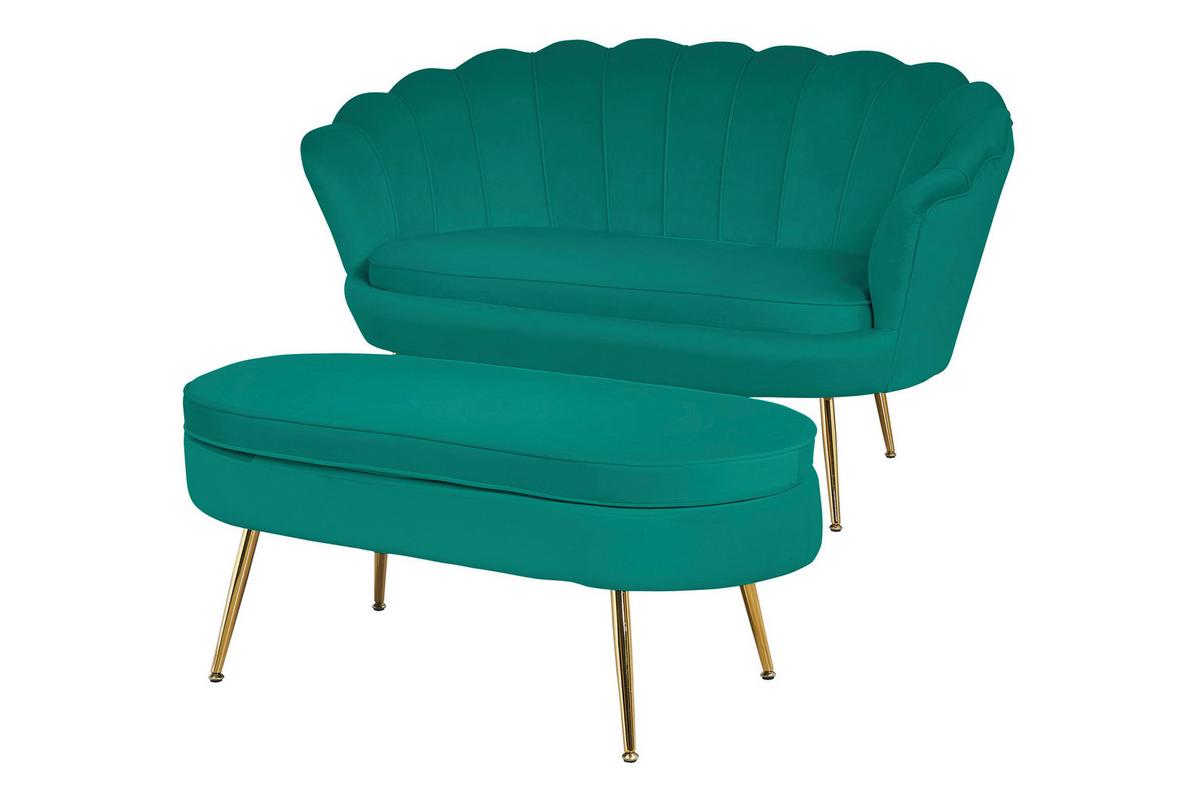 Tabure Samt, Zelena - zlate barve/zelena, Moderno, kovina/tekstil (99/40/44cm) - Livetastic