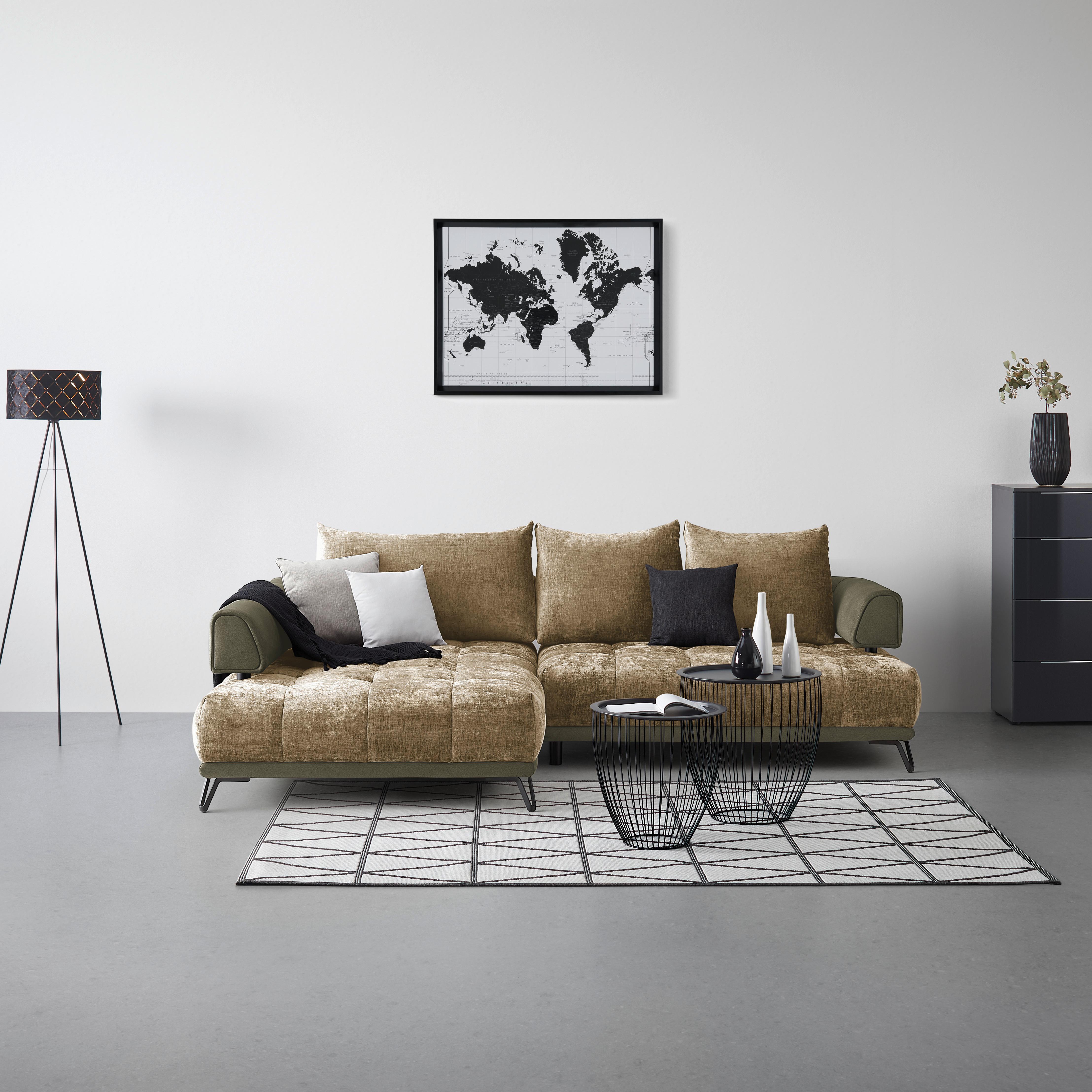 Ecksofa Morgan Olivgrün - Schwarz/Olivgrün, MODERN, Textil/Metall (184/67-87/262cm) - Mömax