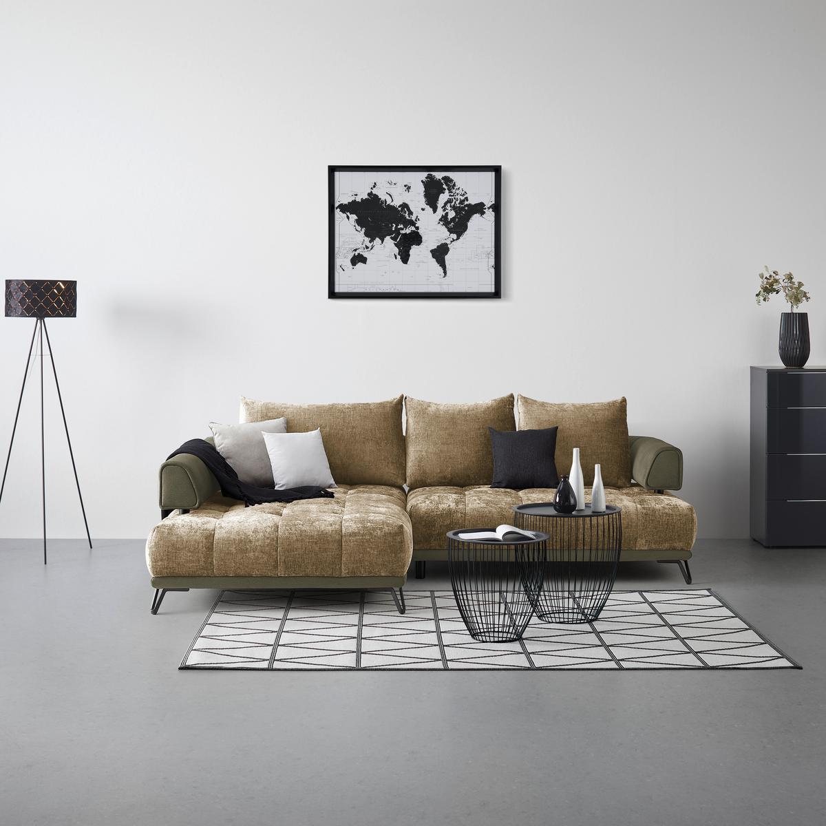 Ecksofa Morgan Olivgrün - Schwarz/Olivgrün, MODERN, Textil/Metall (184/67-87/262cm) - Mömax