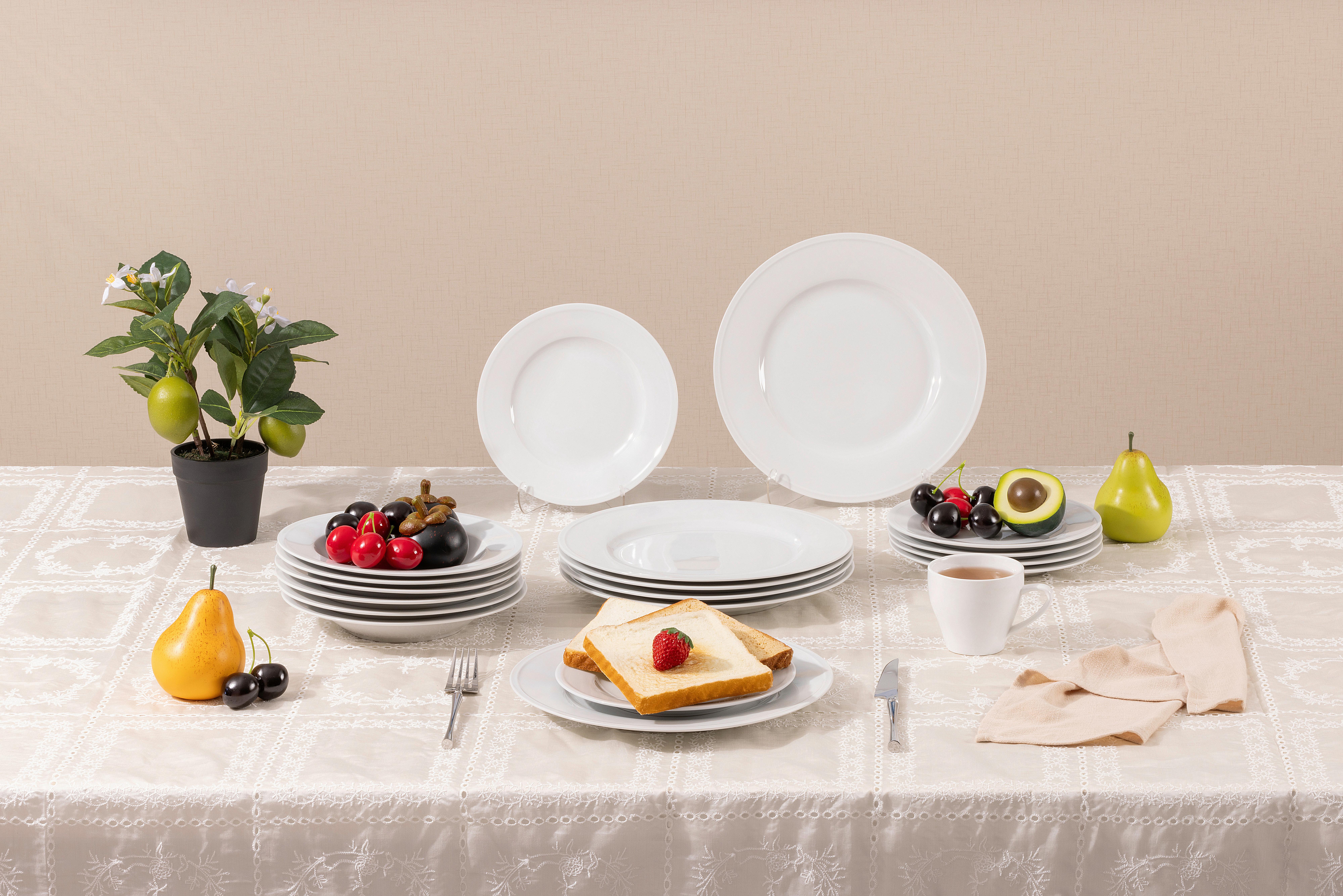 Tafelservice Arlona Weiß 18-teilig - Weiß, KONVENTIONELL, Keramik - Mäser