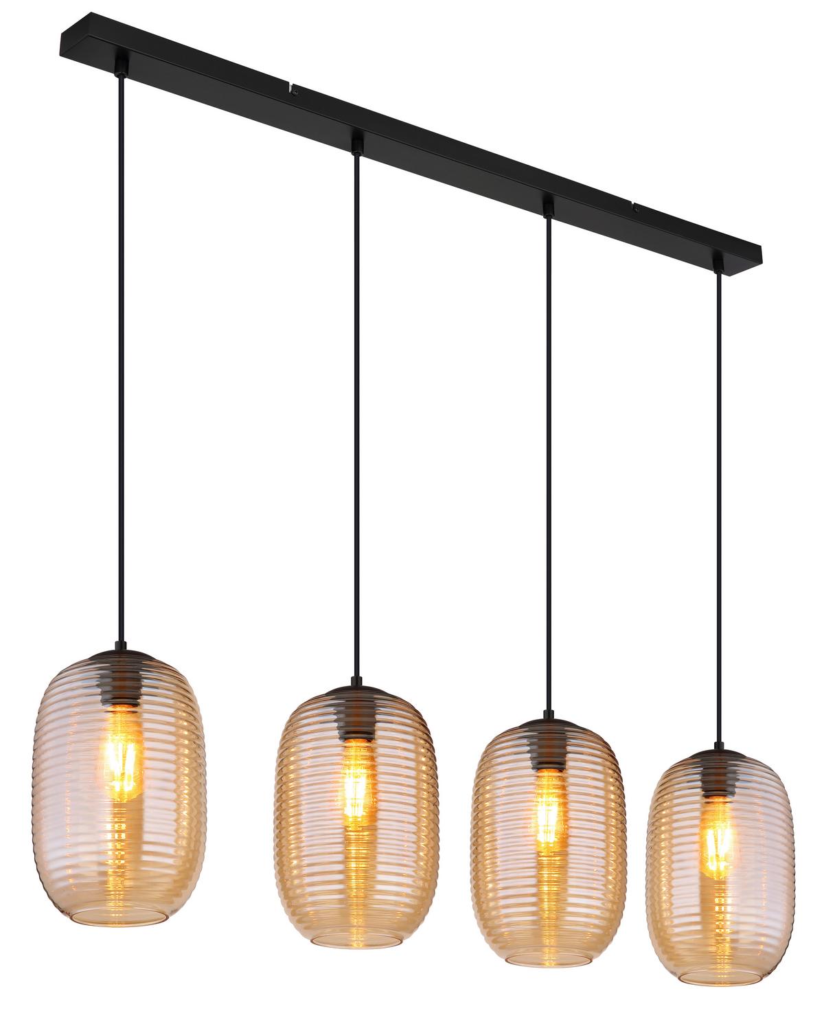 HÄNGELEUCHTE 15794-4HA JEFREY - Bernsteinfarben/Schwarz, Basics, Glas/Kunststoff (109/20/120cm) - Globo