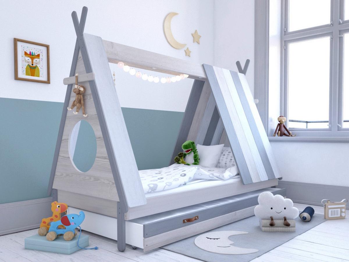 Hausbett ca. 90x200 cm Grau/Weiß - Weiß/Grau, Design, Holz/Holzwerkstoff (90/200cm) - Livetastic