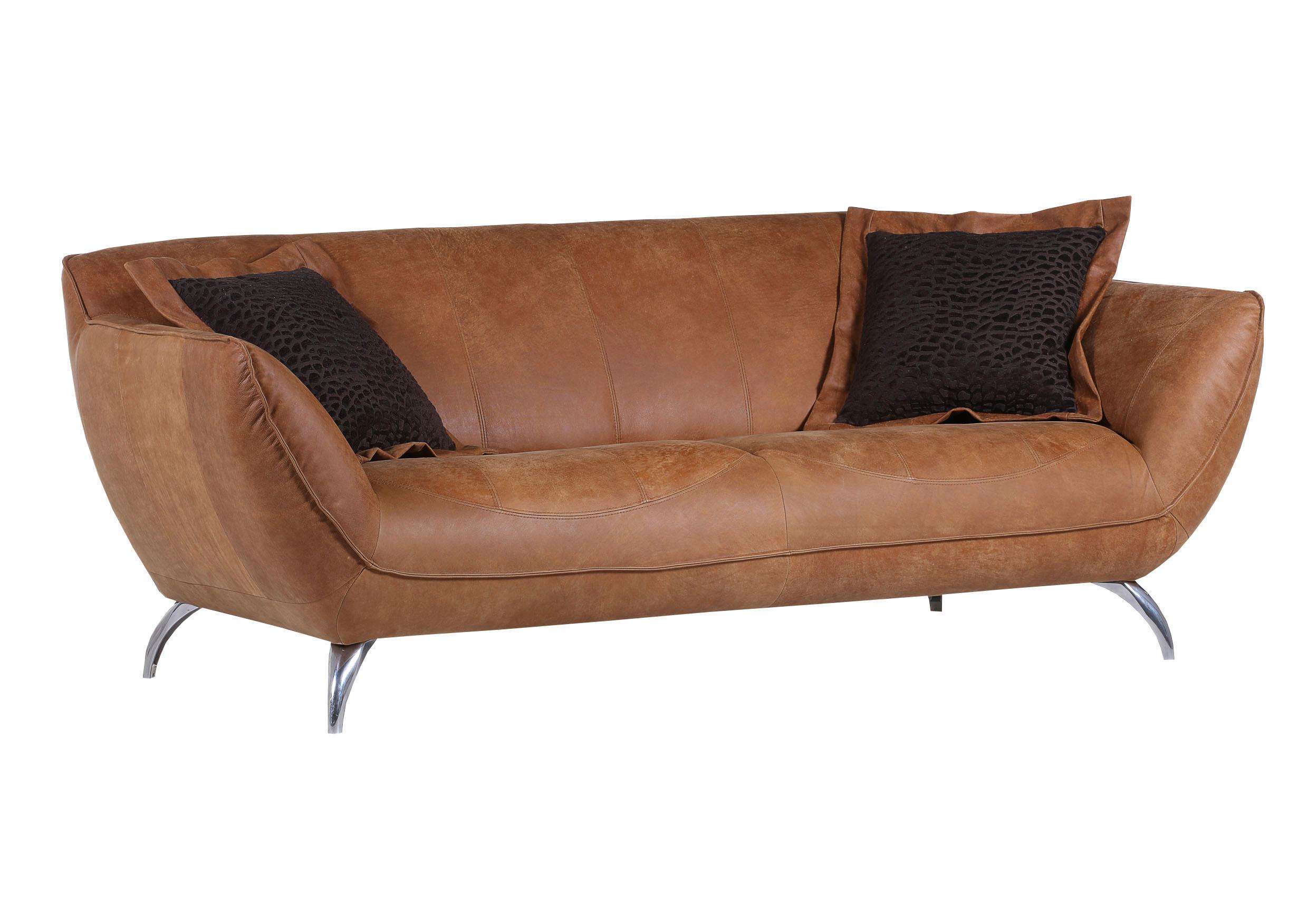 Zweisitzer-Sofa aus Echtleder - Hellbraun/Alufarben, Lifestyle, Leder (205/83/45/100cm) - Premium Living