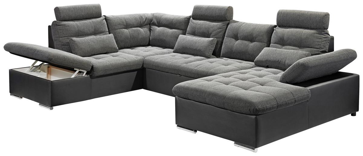 Wohnlandschaft Jakarta U inkl. Kissen Grau/Schwarz - Chromfarben/Schwarz, Design, Kunststoff/Textil (218/324/170cm) - MID.YOU