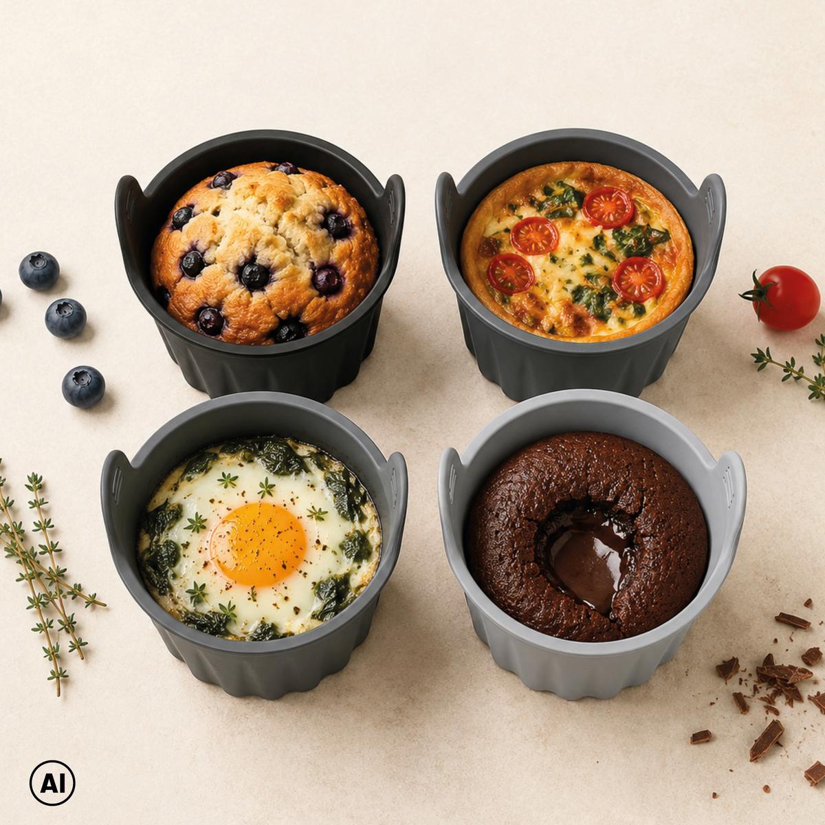 SILIKONFORM FÜR FRITTEUSE MUFFIN - AIR FRYER - Schwarz/Grau, KONVENTIONELL, Kunststoff (6,5/6,5cm) - GOURMETMAXX