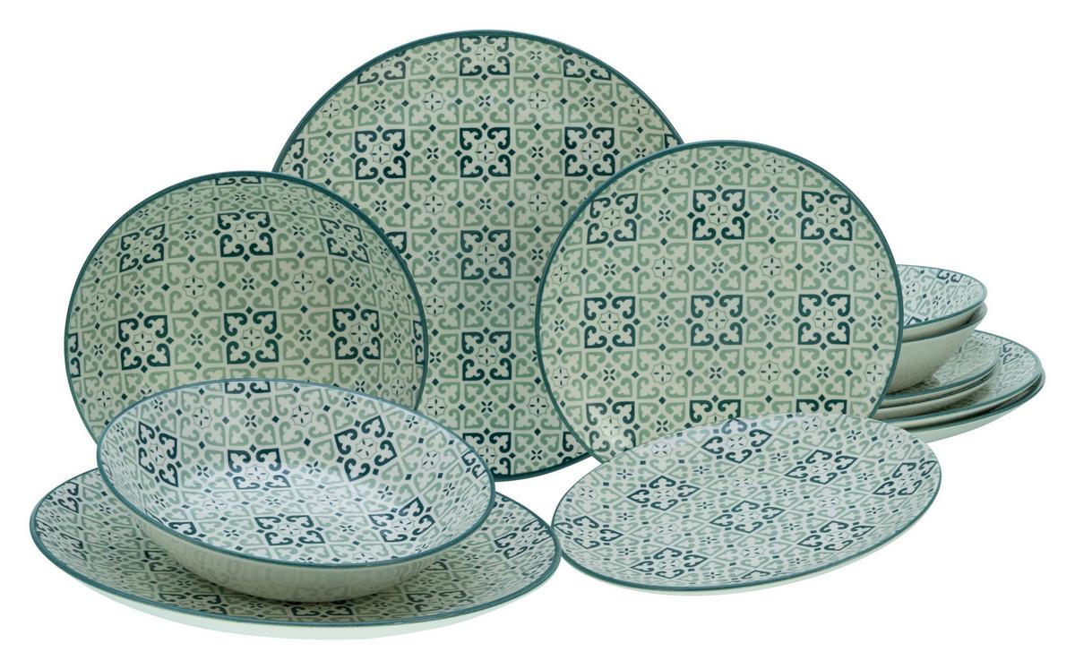 Jedilni Servis Yara Petrol, 12-Delni - zelena/bela, Basics, keramika - Creatable