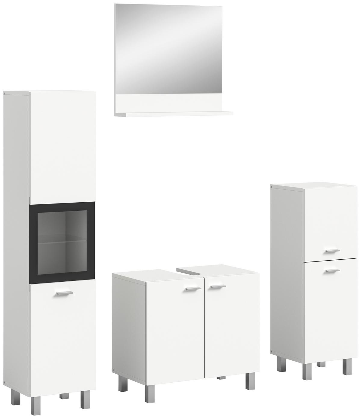 Badezimmer Boston 4-tlg. ca. 117 cm Weiß - Silberfarben/Weiß, MODERN, Glas/Holzwerkstoff (117cm) - MID.YOU