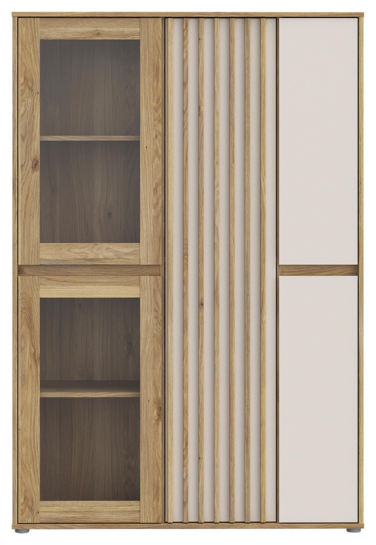 VITRINĂ ELISTON - culoare lemn stejar/nisipiu, Natur, plastic/sticlă (109,3/161,7/41,5cm) - Modern Living