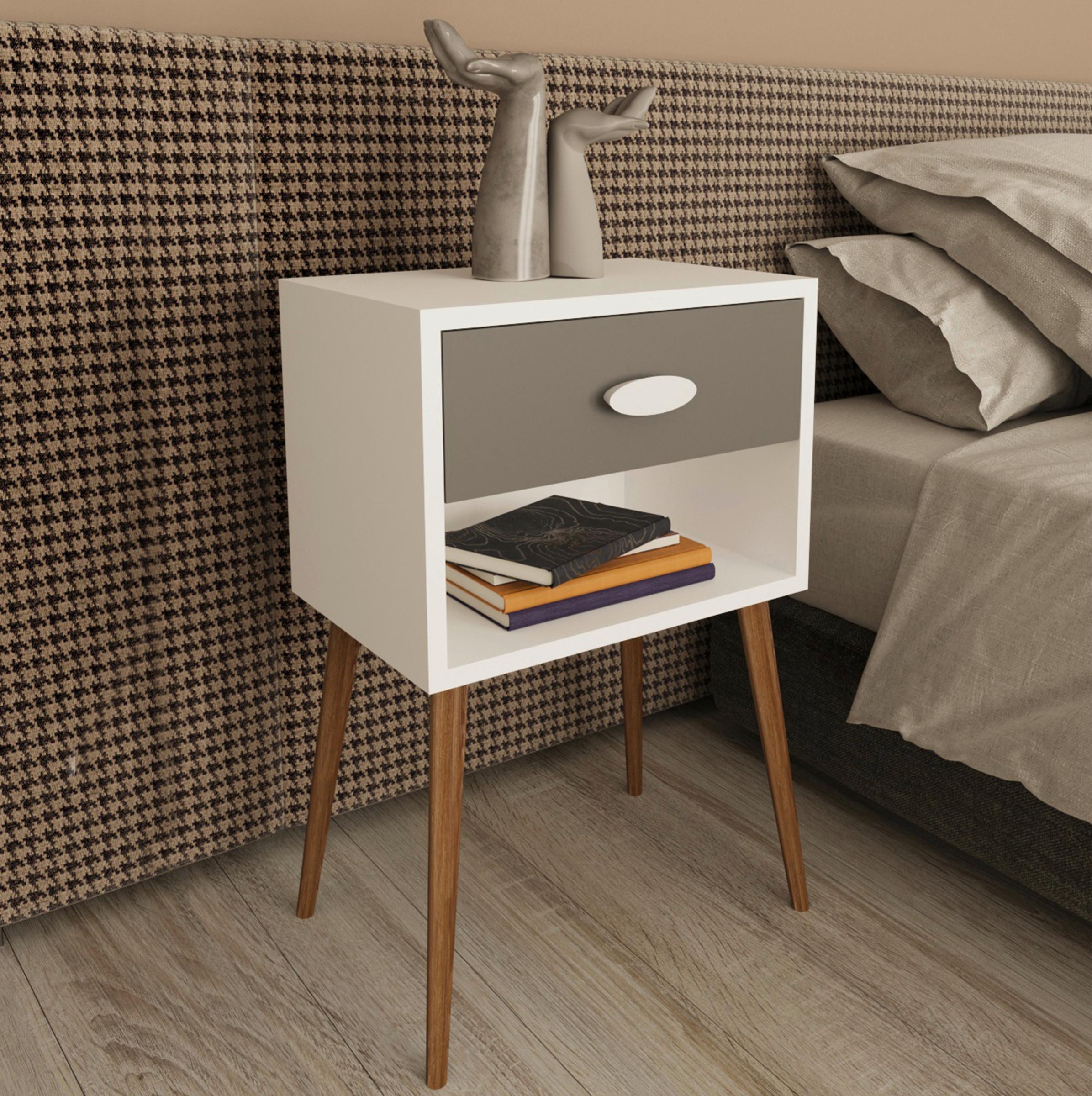 Nočna Omarica Singol Xl, Bela, Antracit - bela/medeni hrast, Moderno, leseni material (45/70/30cm) - MID.YOU