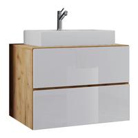 Kombiniran Umivalnik Lendas, Bela, Hrast - bela/medeni hrast, Moderno, leseni material/keramika (60cm) - MID.YOU