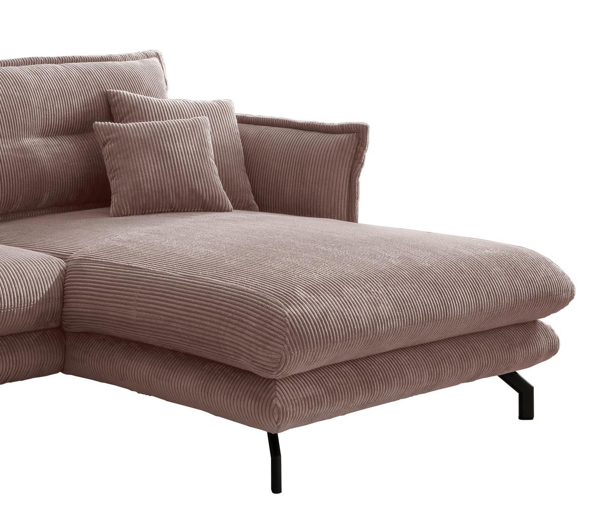 Wohnlandschaft Lava Rosa Cord - Schwarz/Rosa, MODERN, Textil/Metall (255/180cm) - Livetastic