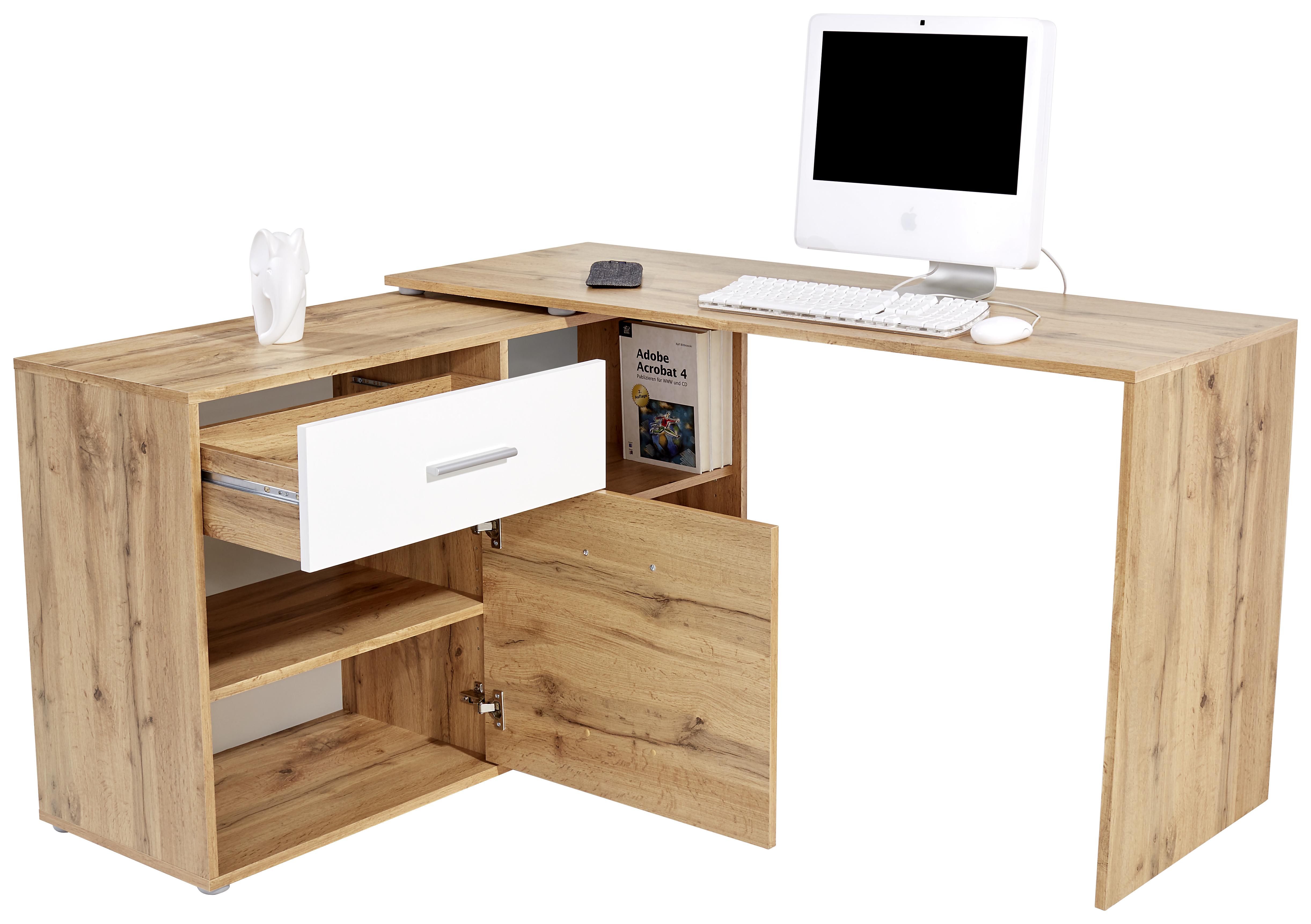 Radni Stol Prag 138 - boje hrasta/boje aluminija, Moderno, drvni materijal/plastika (138/74/50cm) - Modern Living