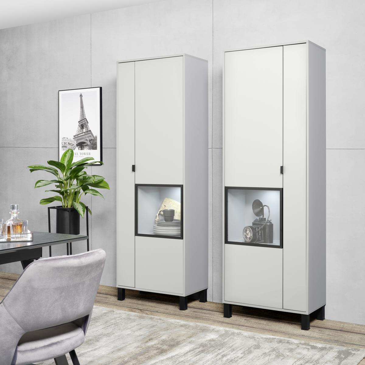 Vitrine in Grau - Schwarz/Grau, Modern, Glas/Holzwerkstoff (65/197/38cm) - Mömax