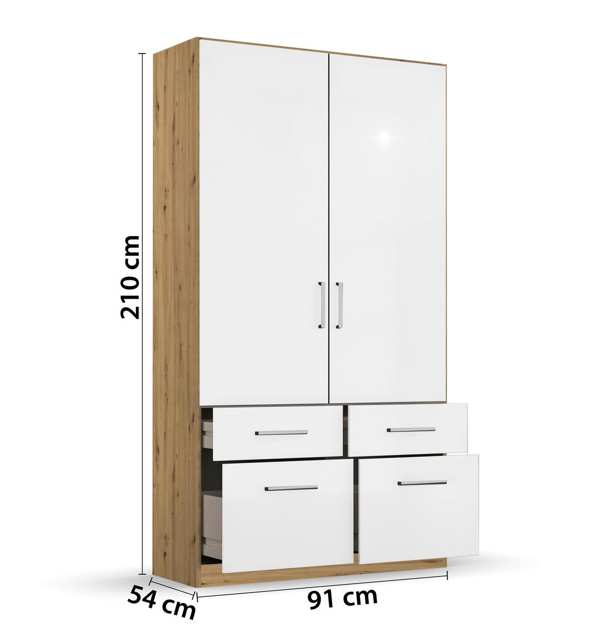 DULAP USI ROTATIVE BERLIN - stejar Artisan/alb lucios intens, Modern, material pe bază de lemn (91/197/54cm) - Modern Living