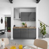 Küchenblock Flash Low m. Geräten Schieferfarben - Schieferfarben/Edelstahlfarben, MODERN, Holzwerkstoff/Metall (180cm) - Nobilia