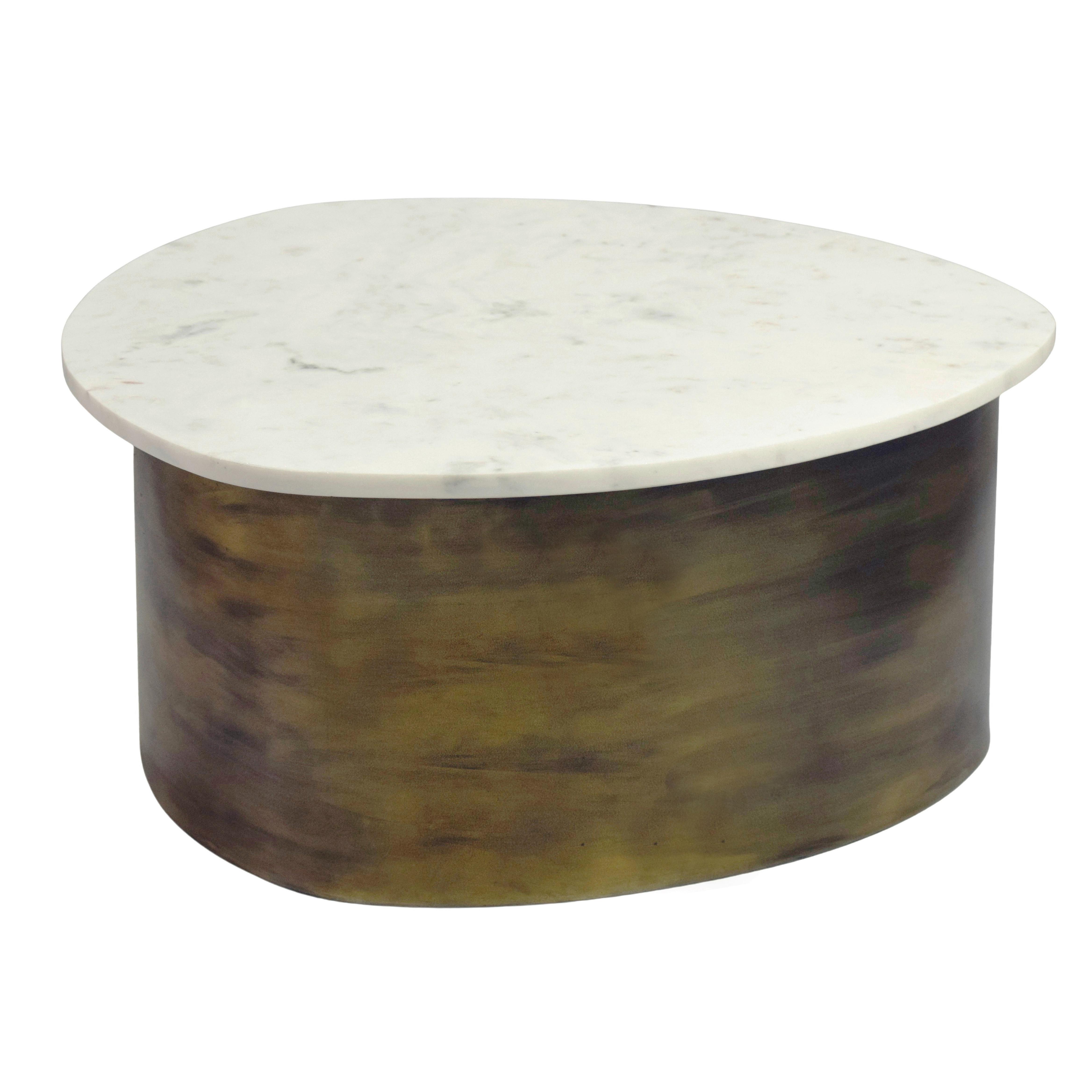 Couchtisch Wl7.377 - Weiss/Goldfarben, Design, Stein/Metall (63/63/30cm) - MID.YOU