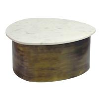 Couchtisch Wl7.377 - Weiss/Goldfarben, Design, Stein/Metall (63/63/30cm) - MID.YOU