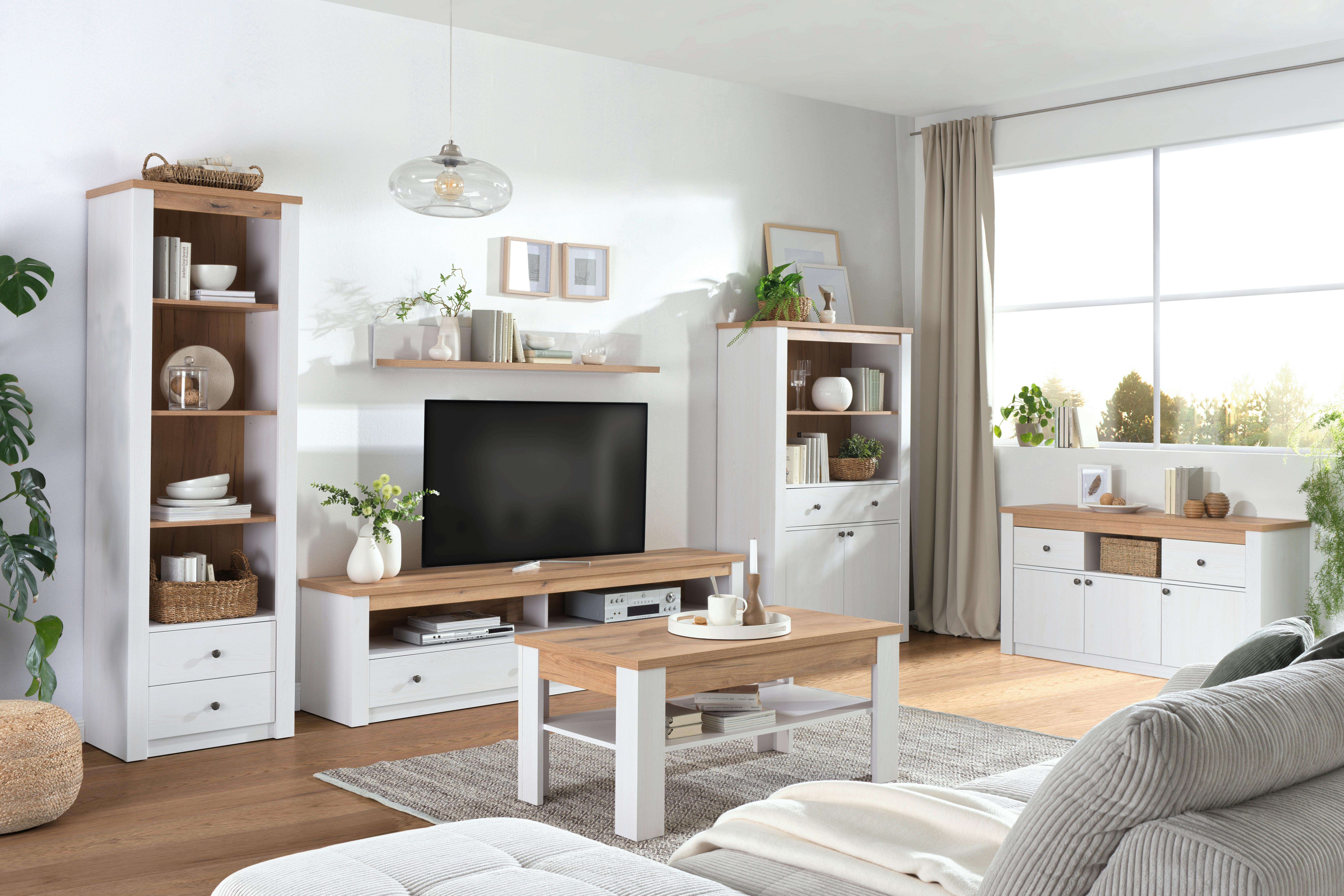 Knjižna Omara Rovigio, Barva Macesna, Bela - bela/barve macesna, Konvencionalno, kovina/umetna masa (62/196,5/42cm) - Landscape