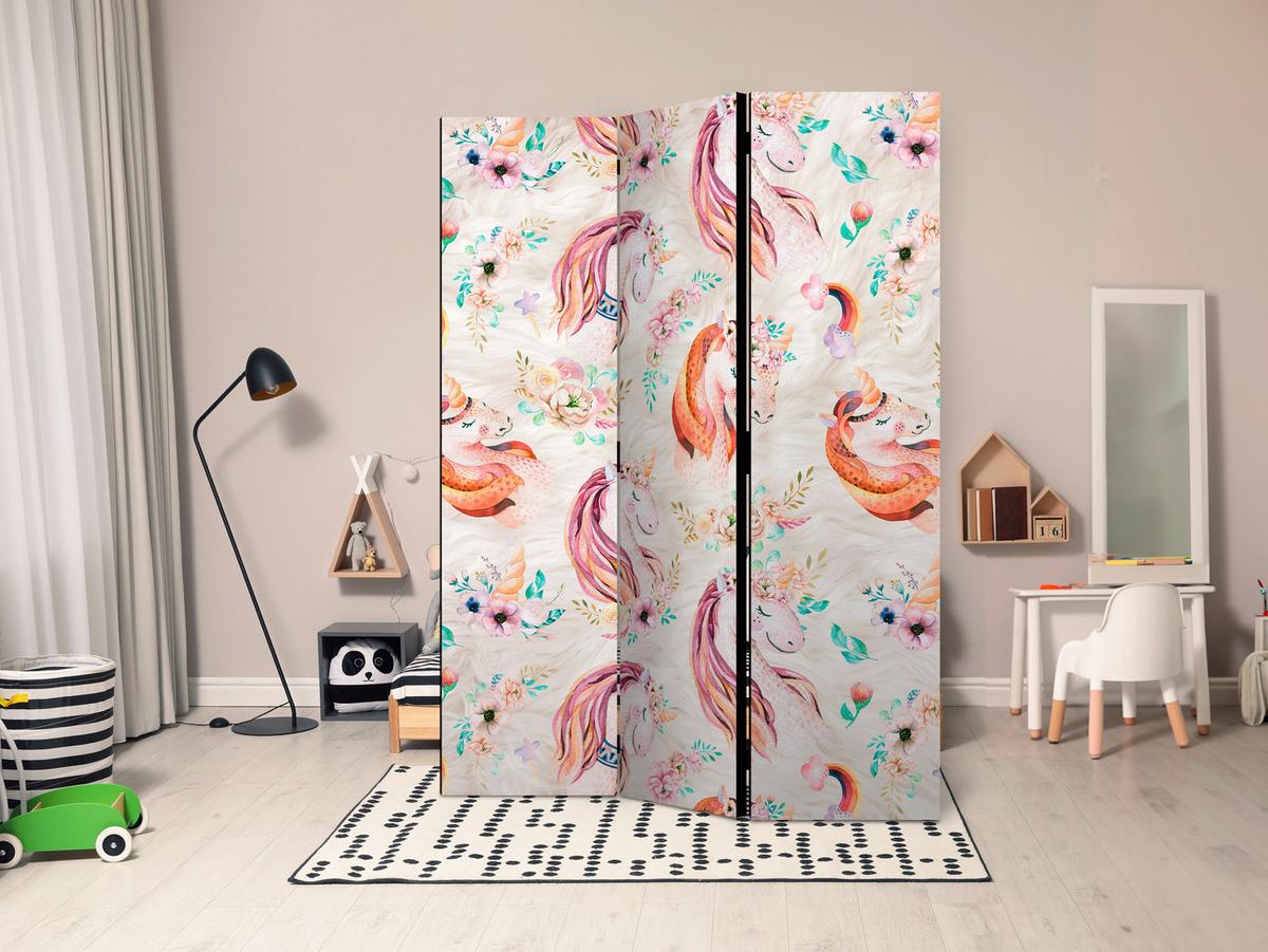 Paravan Pastel Unicorns, 3-Delni, Dvostranski - večbarvno, Basics, tekstil/les (135/172/3cm) - artgeist