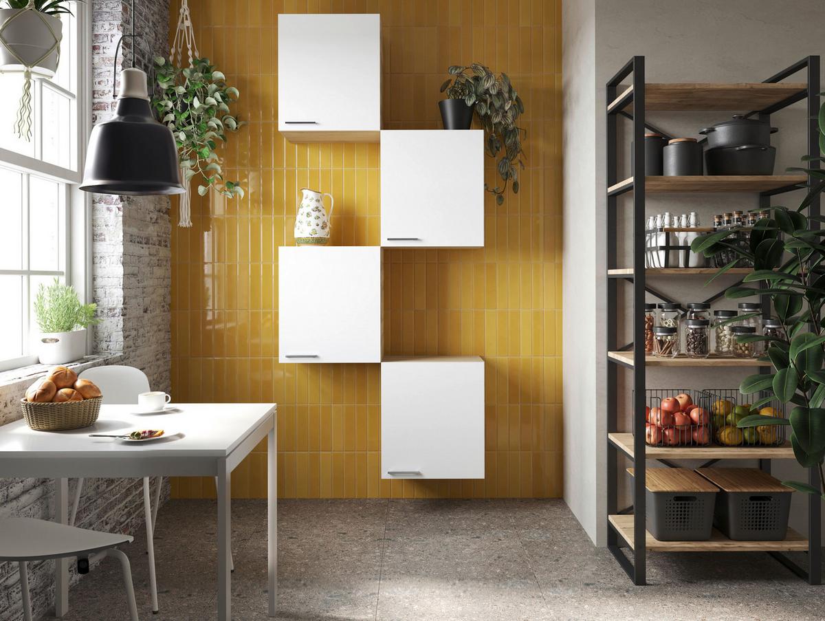 Set Kuhinjskih Zgornjih Omaric Merle, 4 Kos - srebrne barve/barve hrasta, Basics, kovina/leseni material (100/224,4/34,6cm) - Respekta