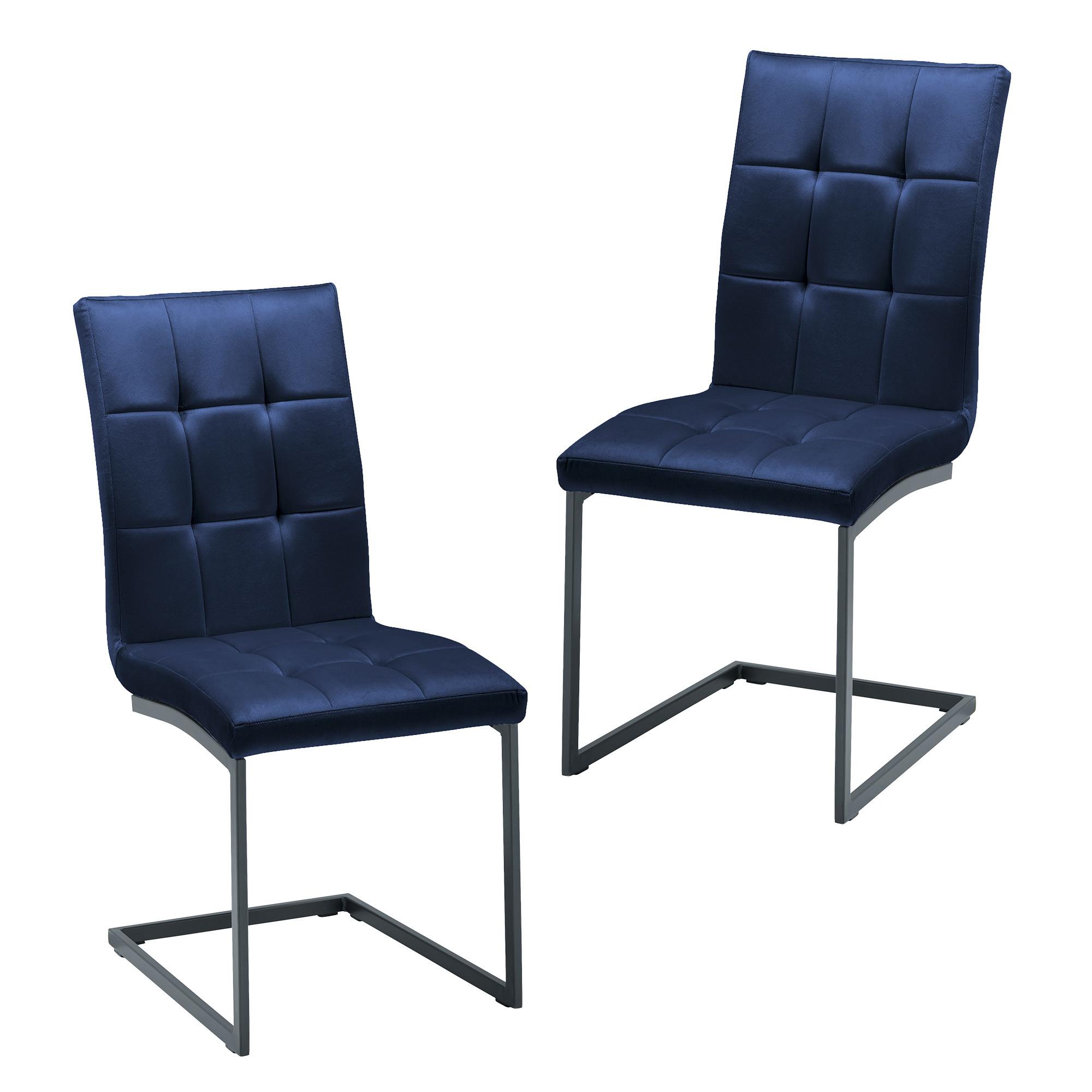 ZESTAW KRZESEŁ NA PŁOZIE MELA - ciemnoniebieski/czarny, Modern, metal/tkanina (44/95/60cm) - Bessagi Home