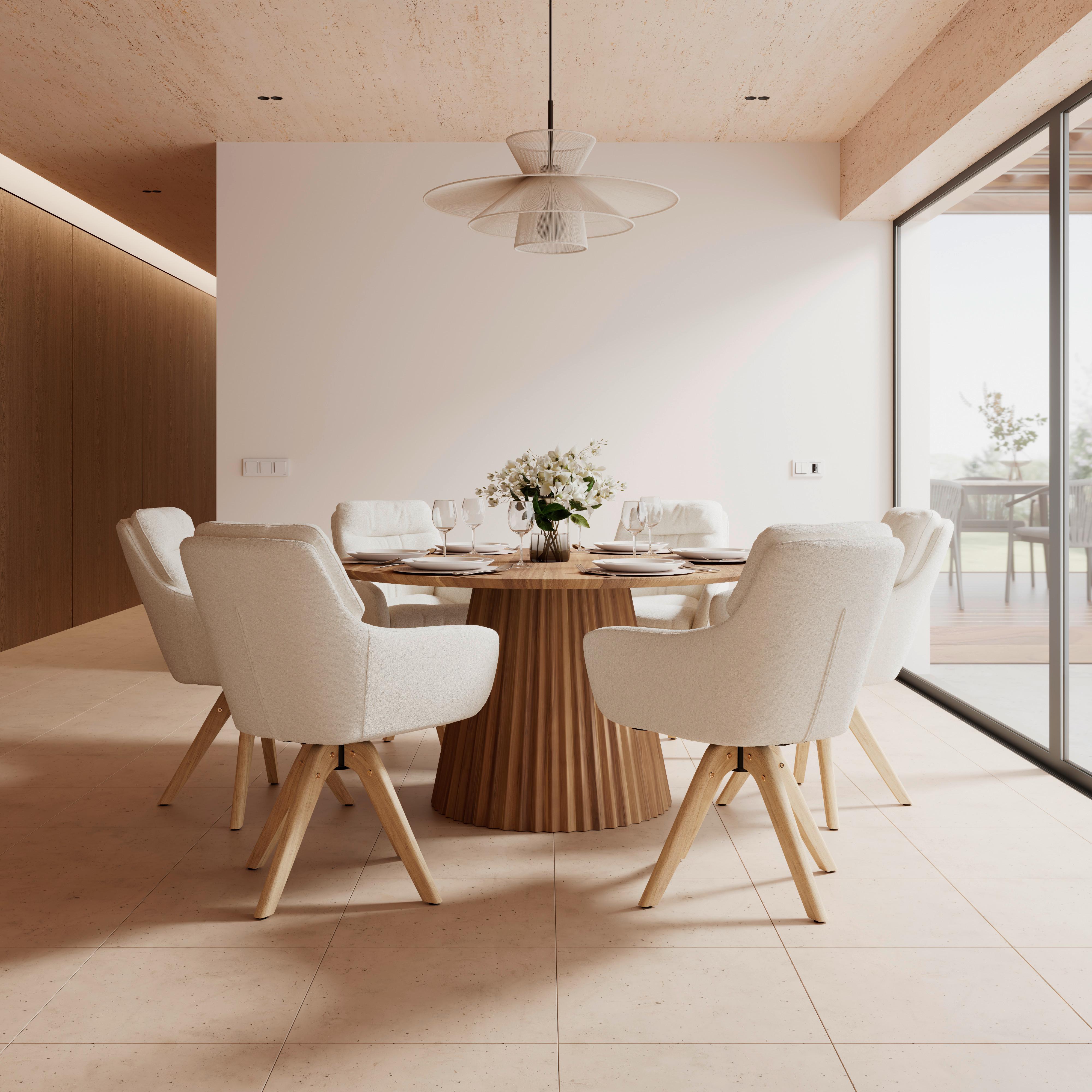 Étkezőasztal Kerek Allegra - akáciaszínű/natúr színű, Modern, fa (140/76cm) - Bessagi Home