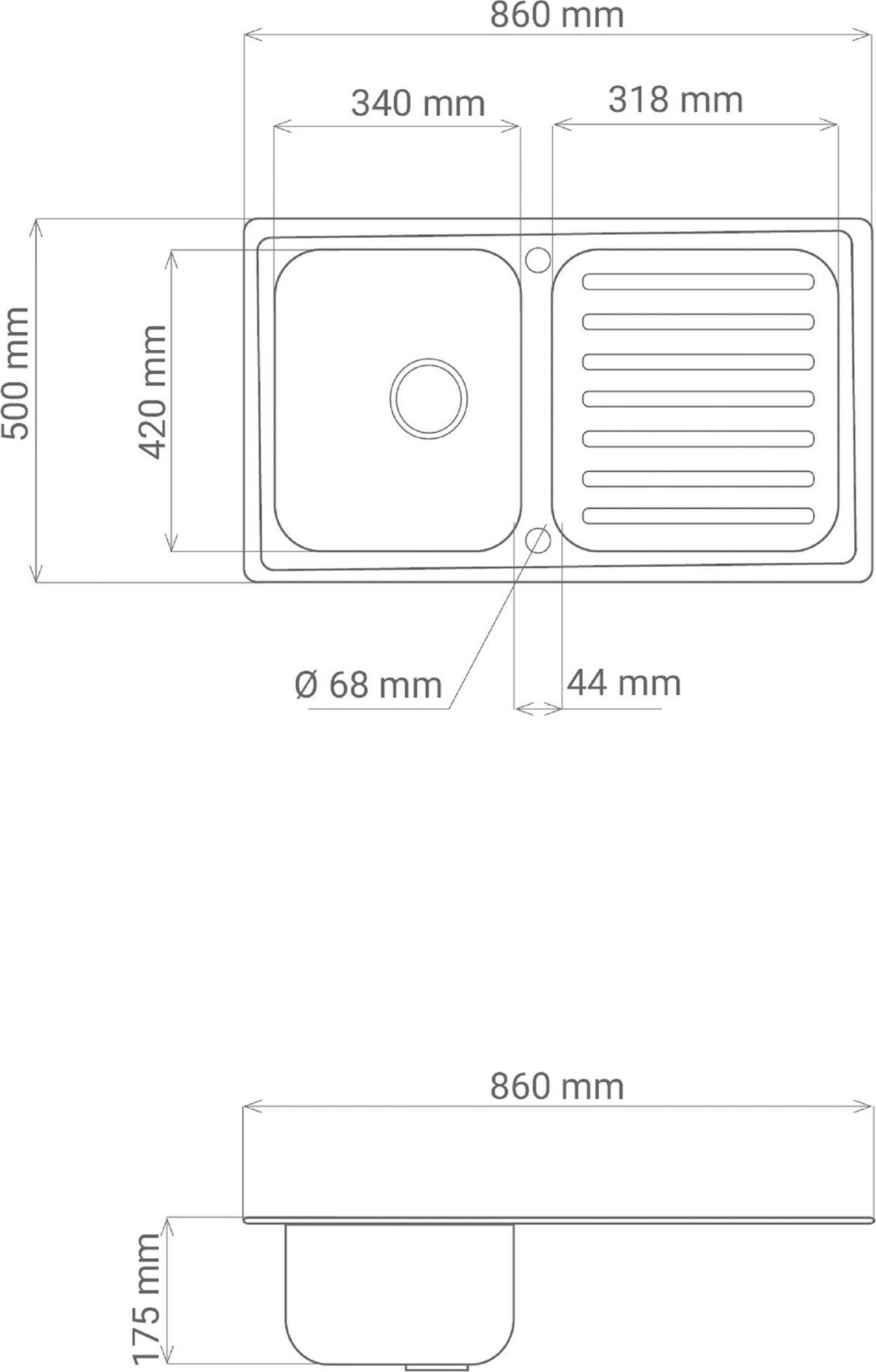 Pomivalno Korito Respekta, 86x50cm - barve nerjavečega jekla, Basics, kovina (86/17,5/50cm) - Respekta
