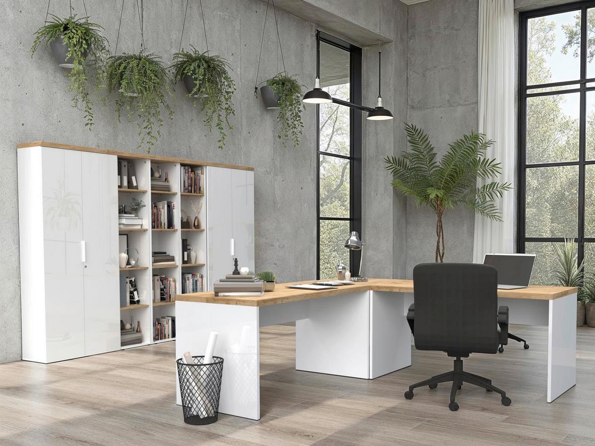 Regal Easy Office Eichefarben /Weiß Hochglanz - Eichefarben/Weiß Hochglanz, MODERN, Holzwerkstoff/Kunststoff (41/193/34cm) - Based