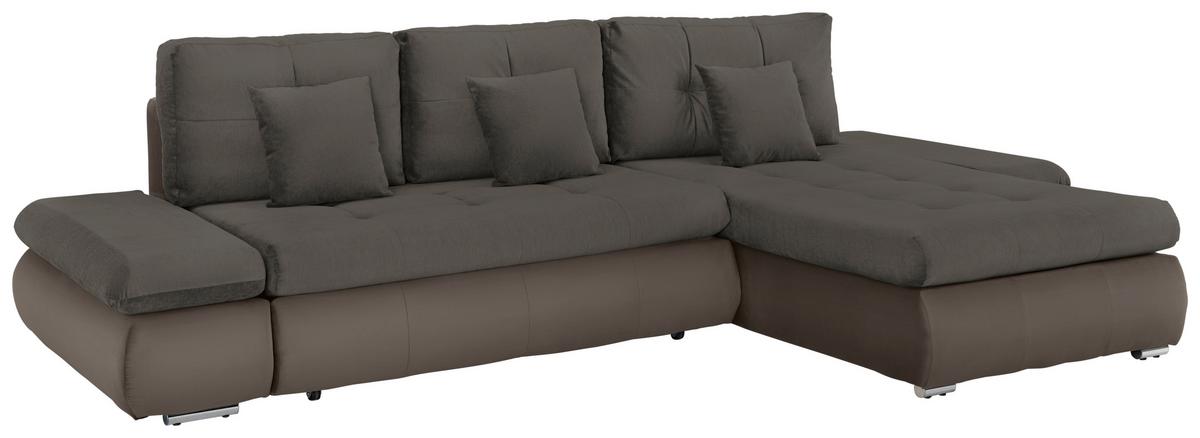Wohnlandschaft Enrico Schlammfarben - Chromfarben/Schlammfarben, KONVENTIONELL, Kunststoff/Textil (303/88/185cm) - Based