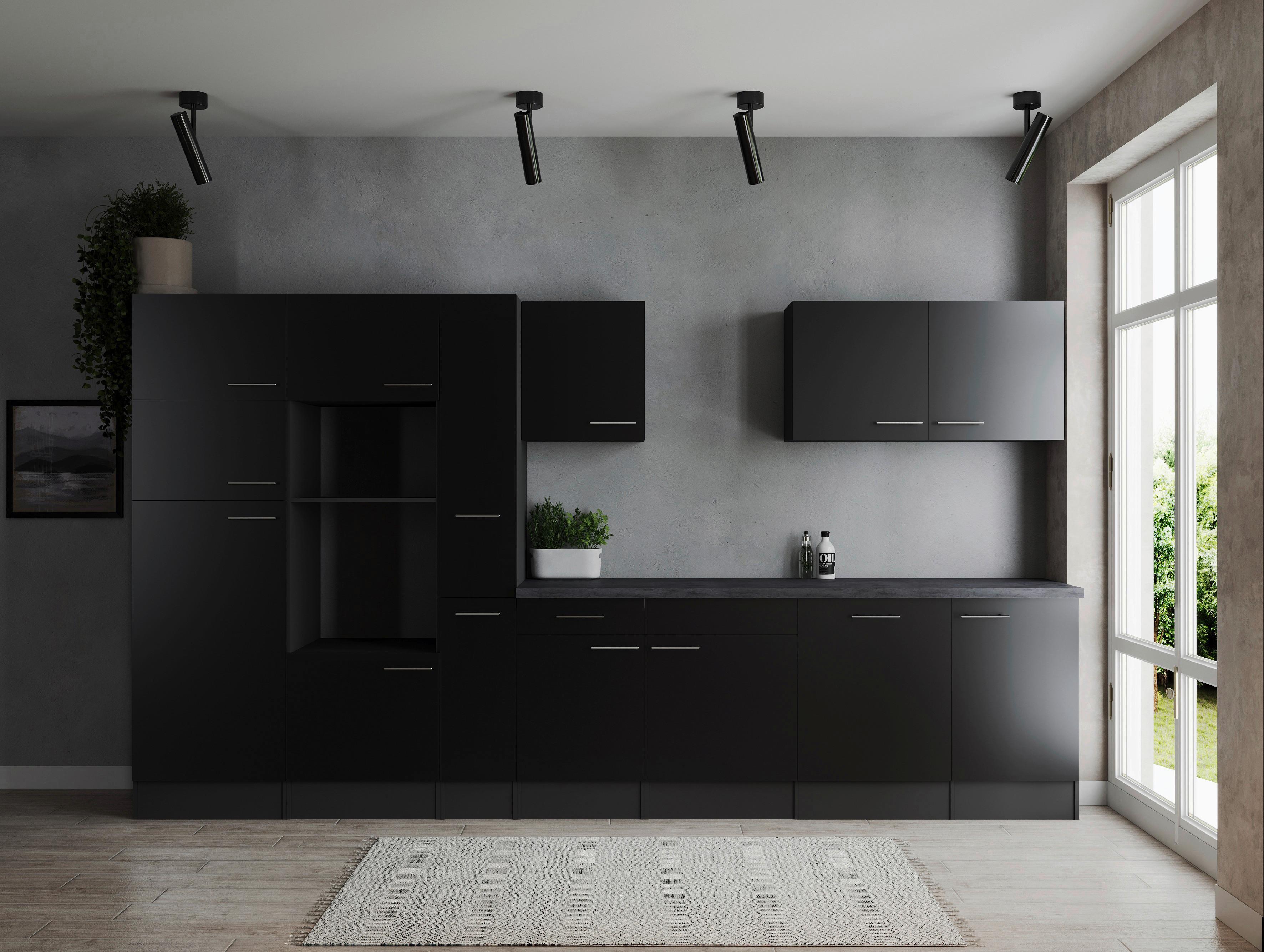 Kuhinjski Blok Brez Aparatov Oliver, 370cm - srebrne barve/črna, Design, kovina/leseni material (370cm) - Respekta