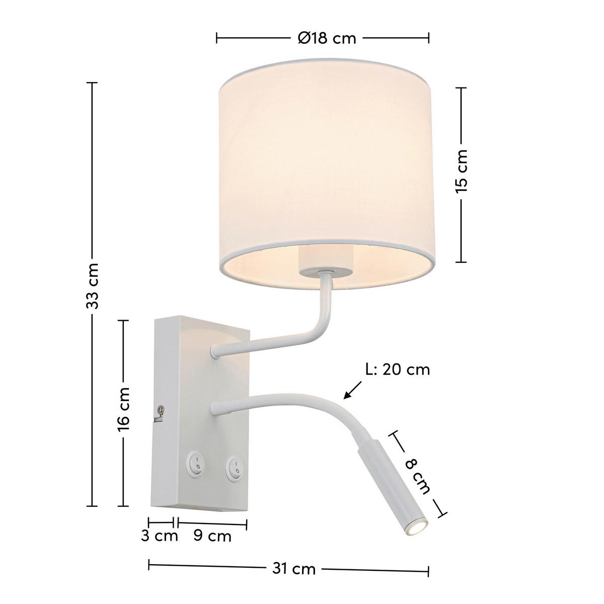 Wandleuchte Douple Weiss max. 28 Watt - Weiss, Konventionell, Kunststoff/Textil (31/18/33cm) - Mömax