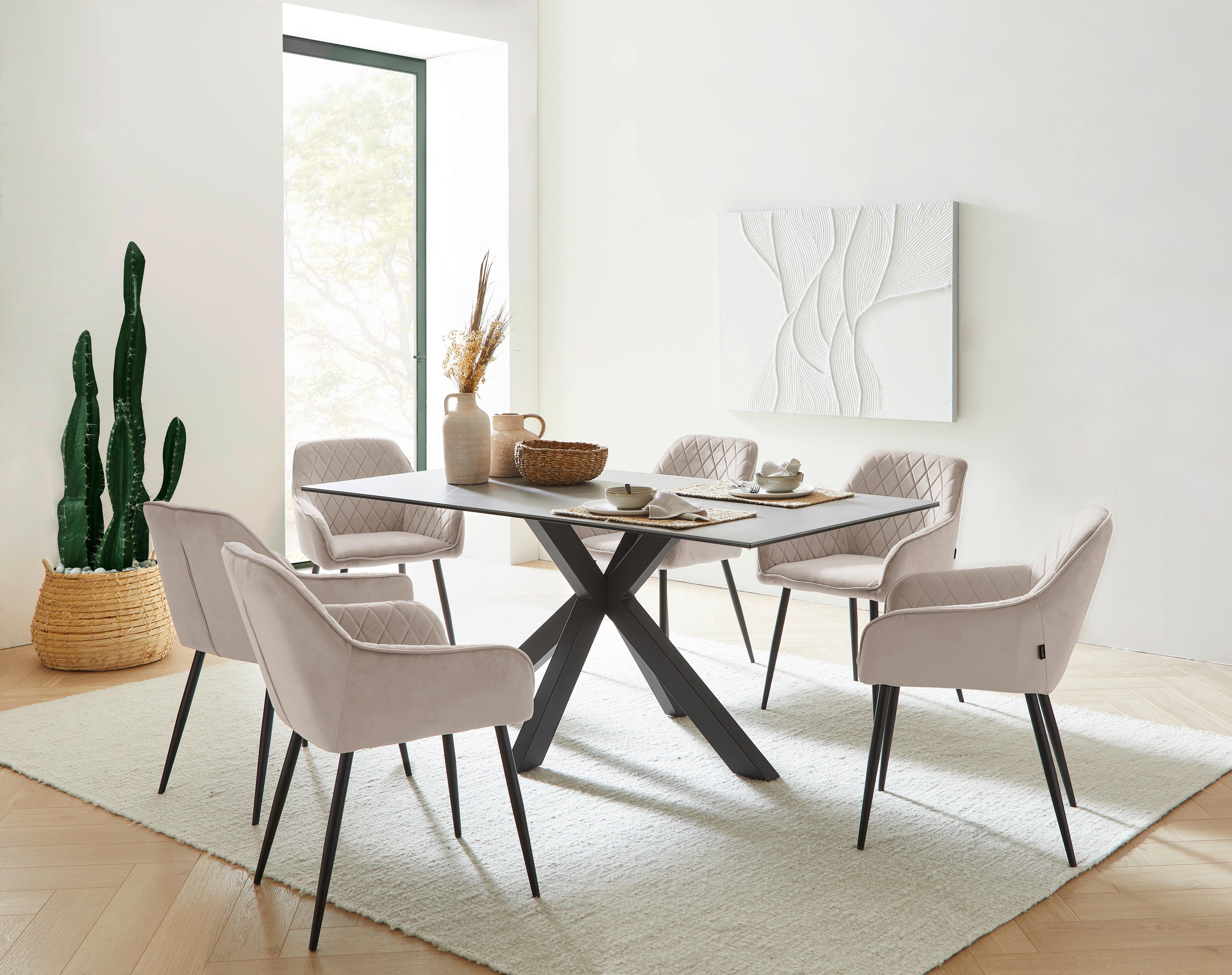 ZESTAW KRZESEŁ Z PODŁOKIETNIK. STU - beżowy/czarny, Design, metal/tkanina (56/82,5/61,5cm) - Novel