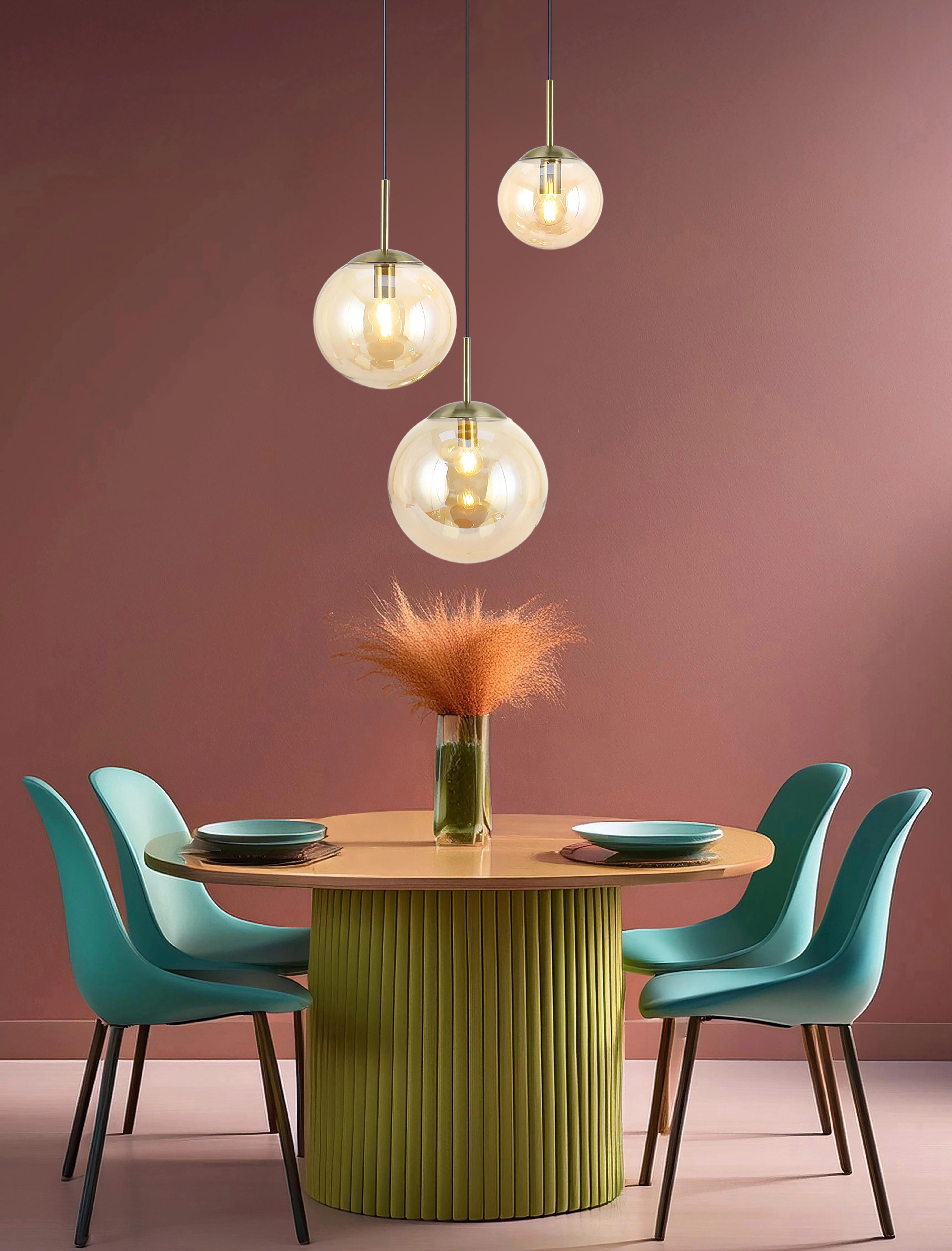 LAMPA WISZĄCA MARA - kolor bursztynowy/czarny, Trend, metal/szkło (46/40/120cm) - Novel